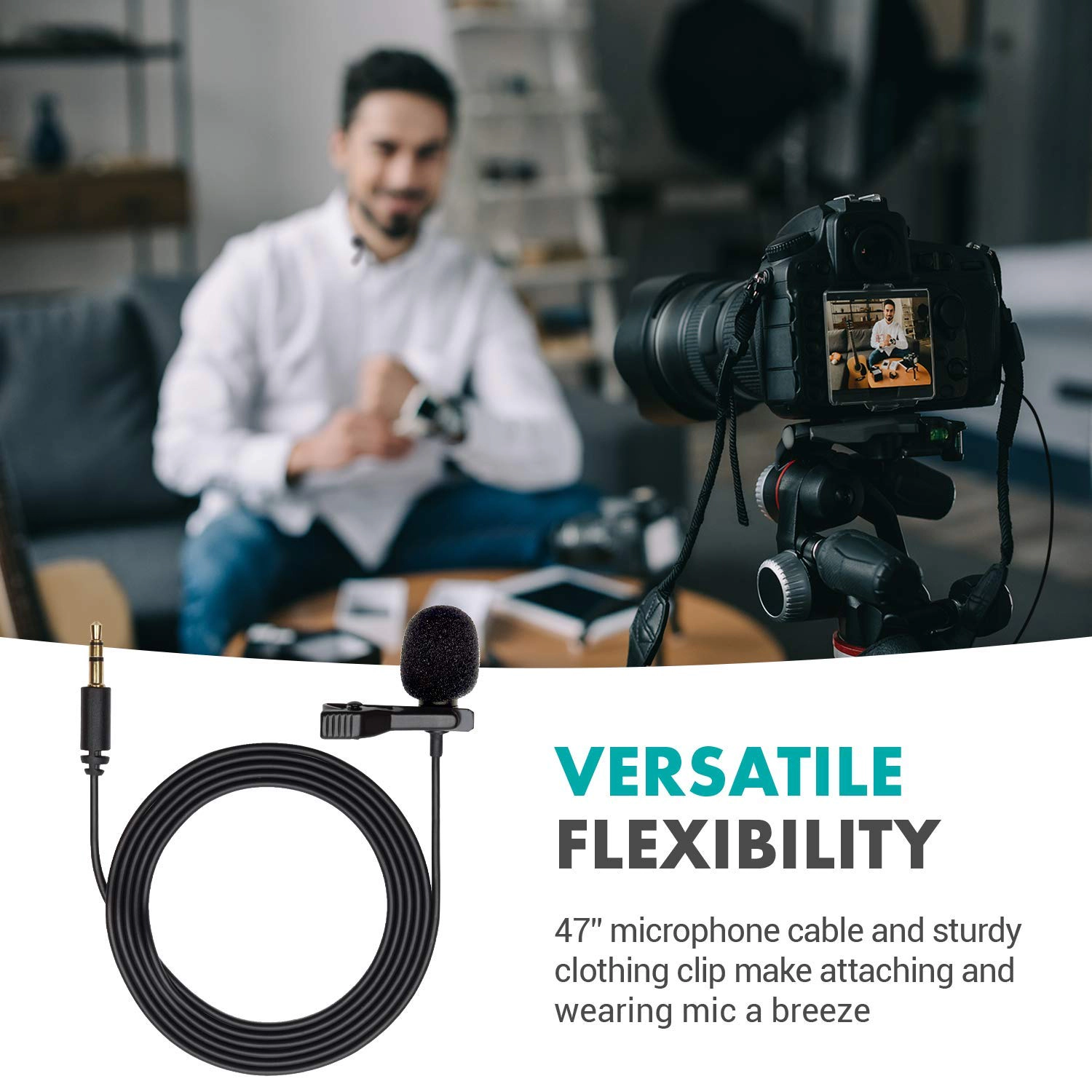 Movo DOM1 3.5mm TRS Lavalier Omnidirectional Condenser Microphone for Camera Microphone Compatible with DSLR Cameras