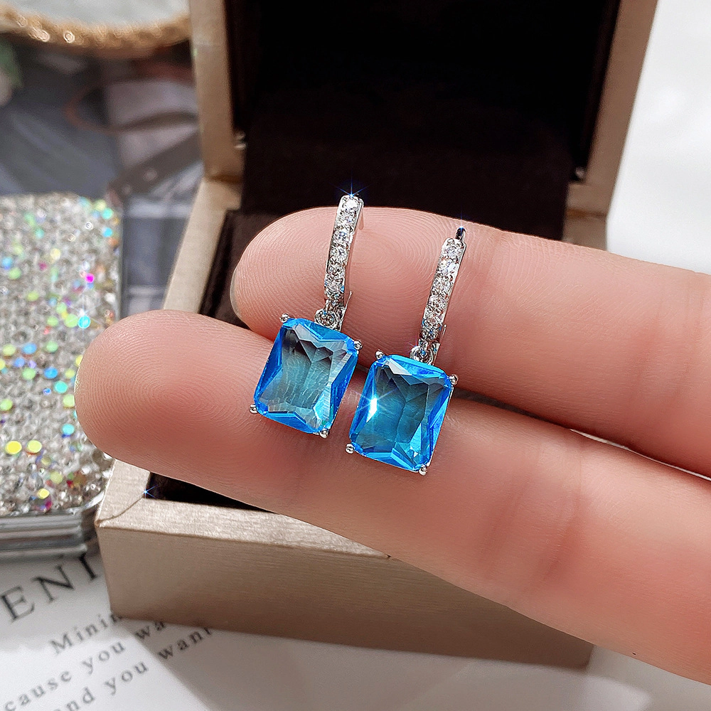 Wardrobe Whimsy Emerald Cut Multi‑Color Cubic Zirconia Dangle Hoop Earrings Elegant Drop Jewelry