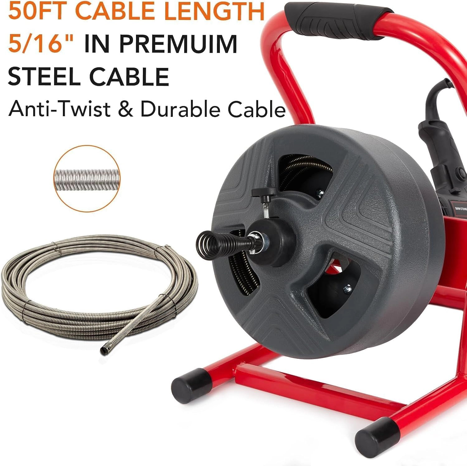 50Ft Electric Drain Cleaner Machine with Foot Switch & 6 Cutters, Sewer Snake for 3/4" to 3" Pipes