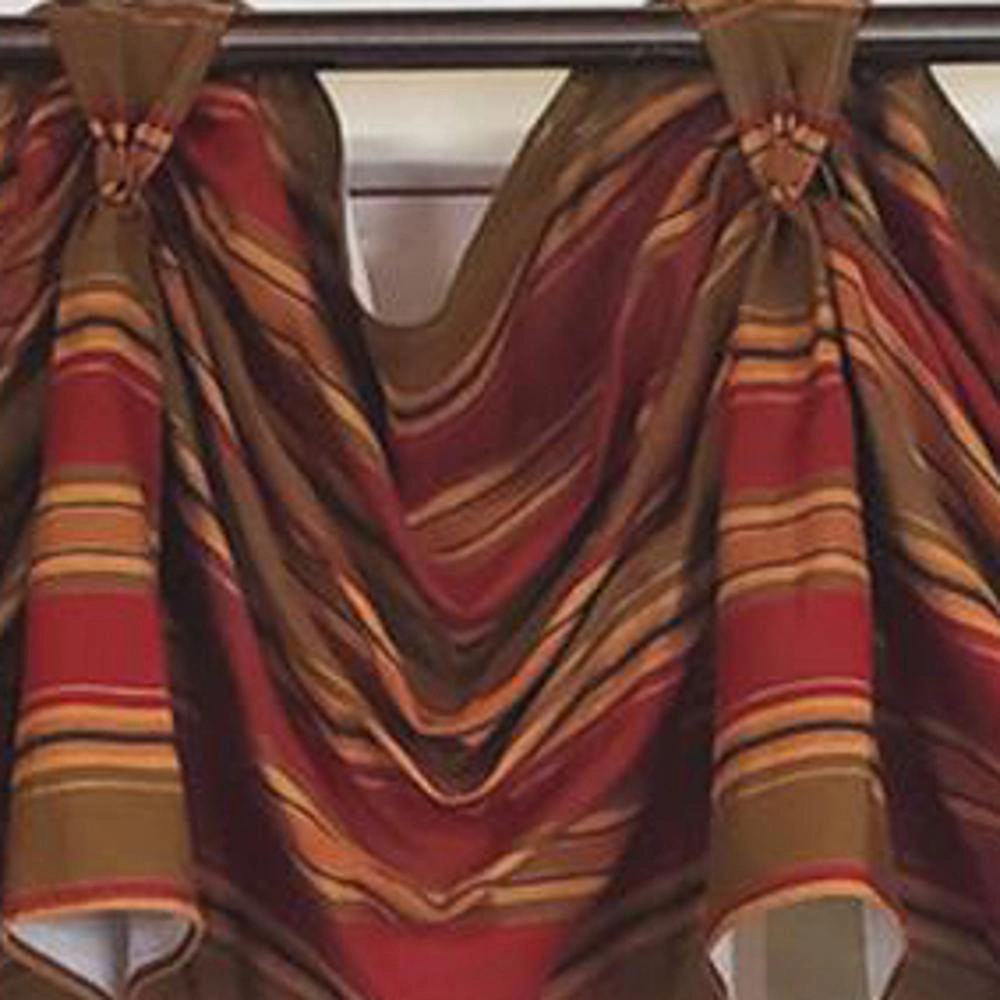 RLF Home Luxurious Modern Design Nigel Stripe Victory Swag 3-Scoop Window Valance 50" x 25" Ruby