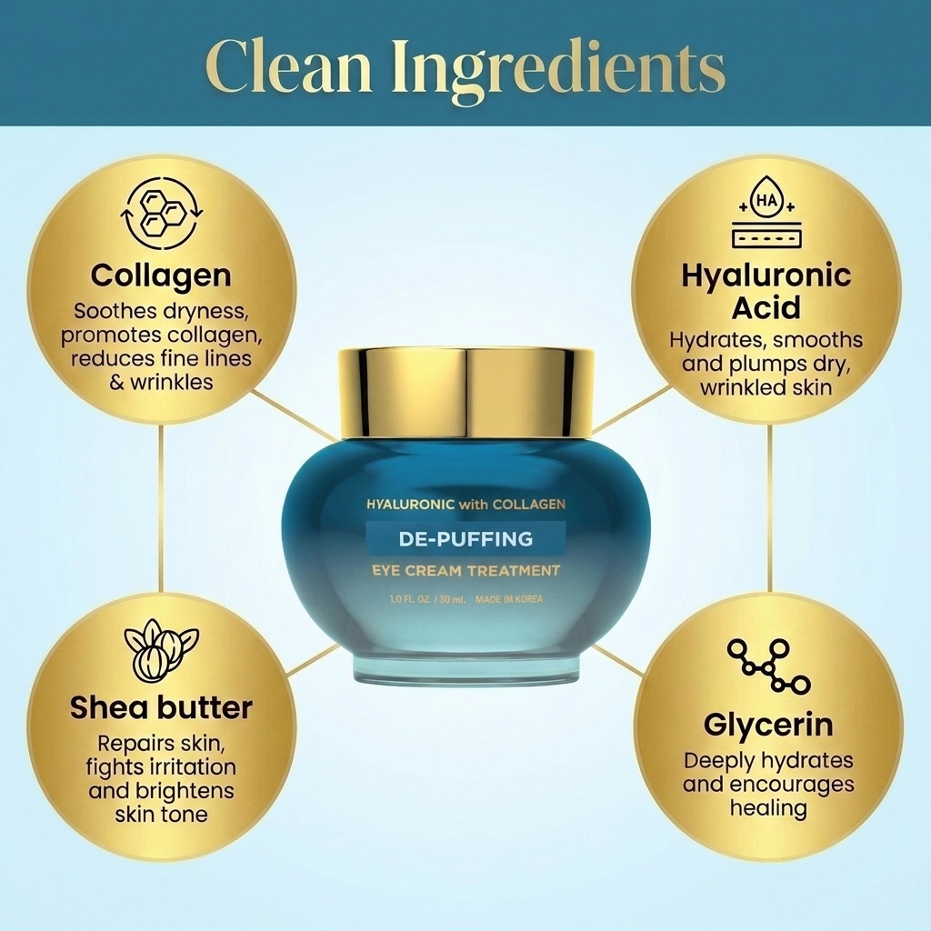 Lovery Hyaluronic Collagen De-Puffing Eye Cream - Korean Skincare Hydrating Eye Treatment