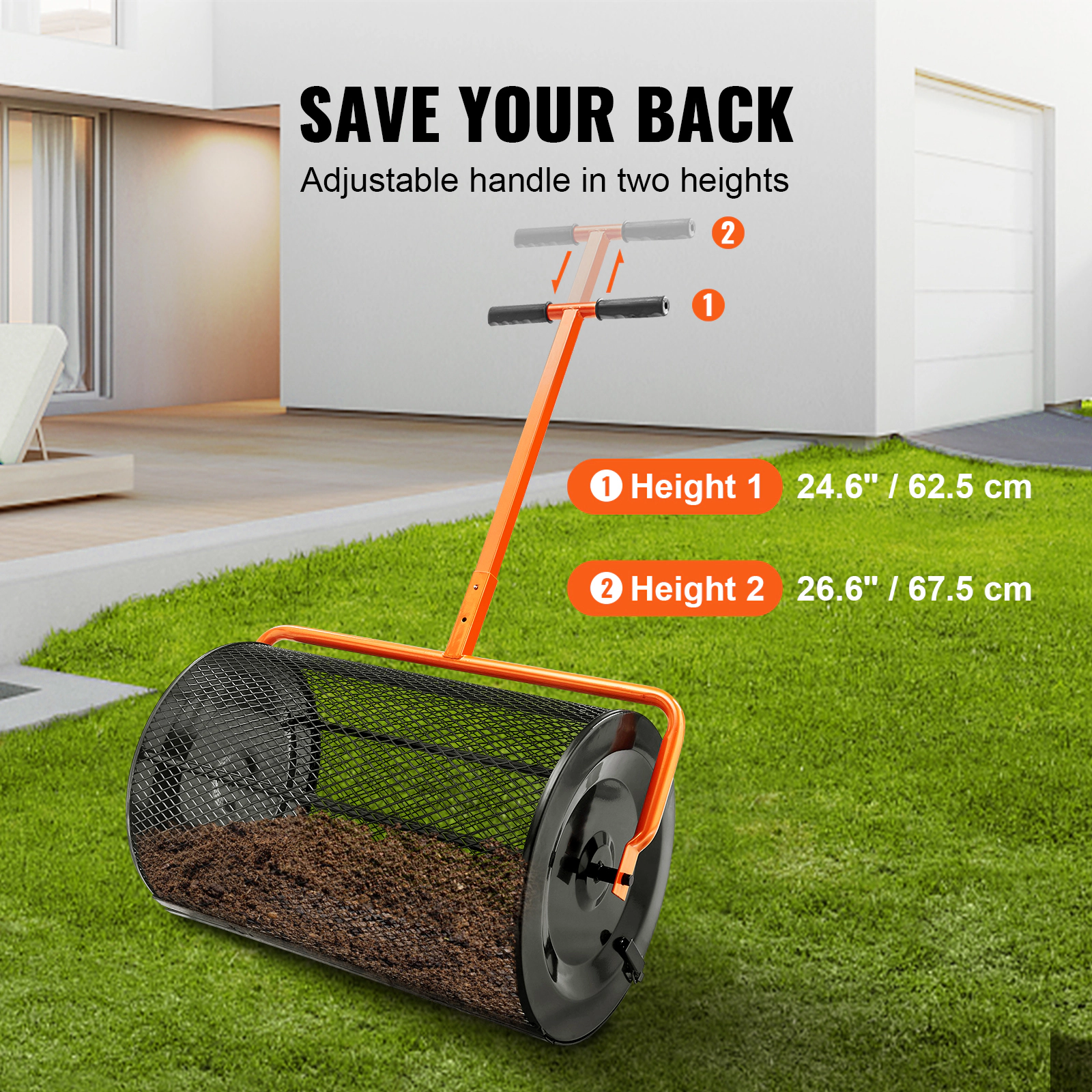 HONGGE Adjustable Steel Garden Peat Moss Spreader with Handle