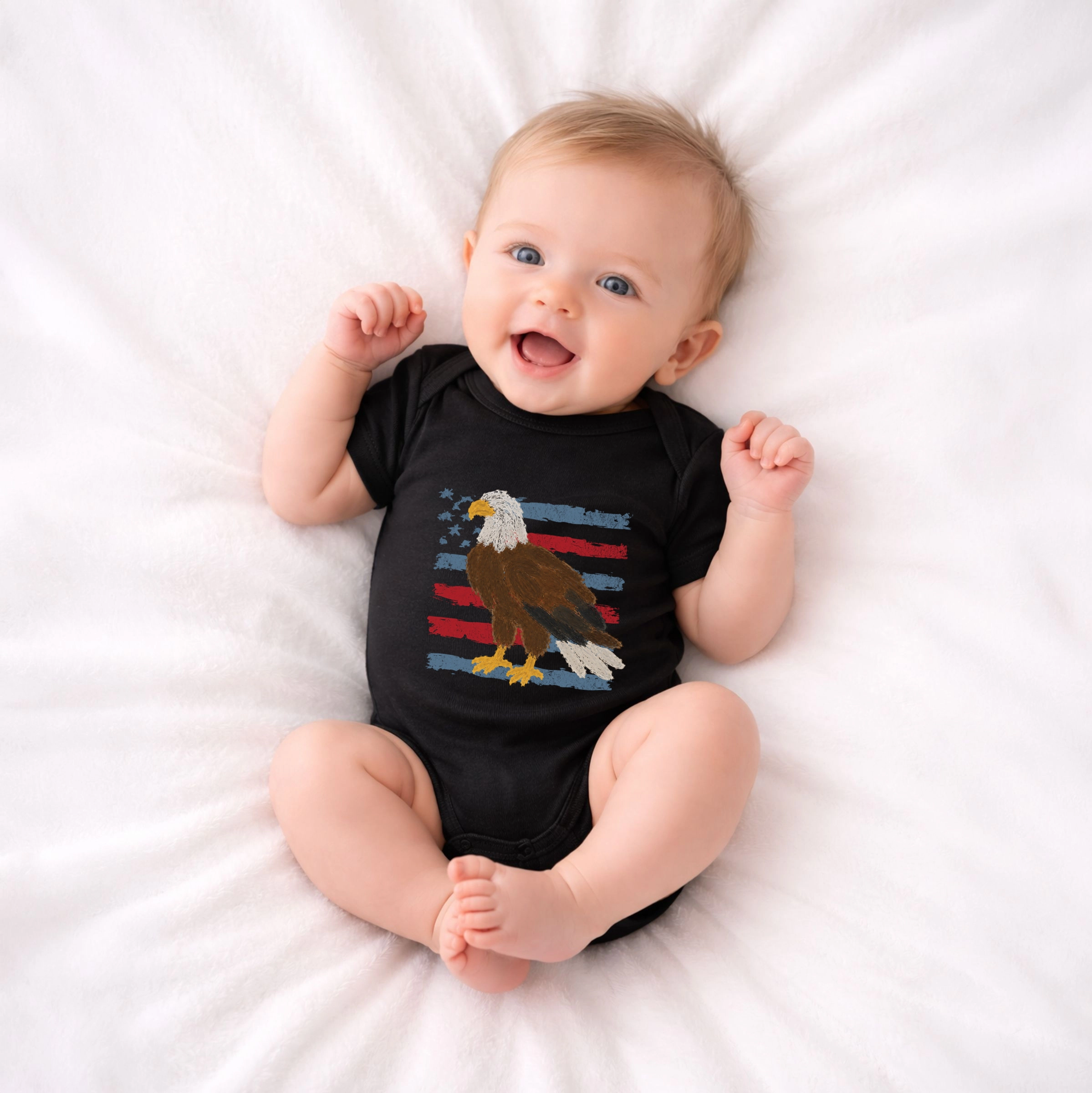 The Juniper Shop - Infant Short Sleeve Graphic Bodysuit Bald Eagle Patriotic Flag