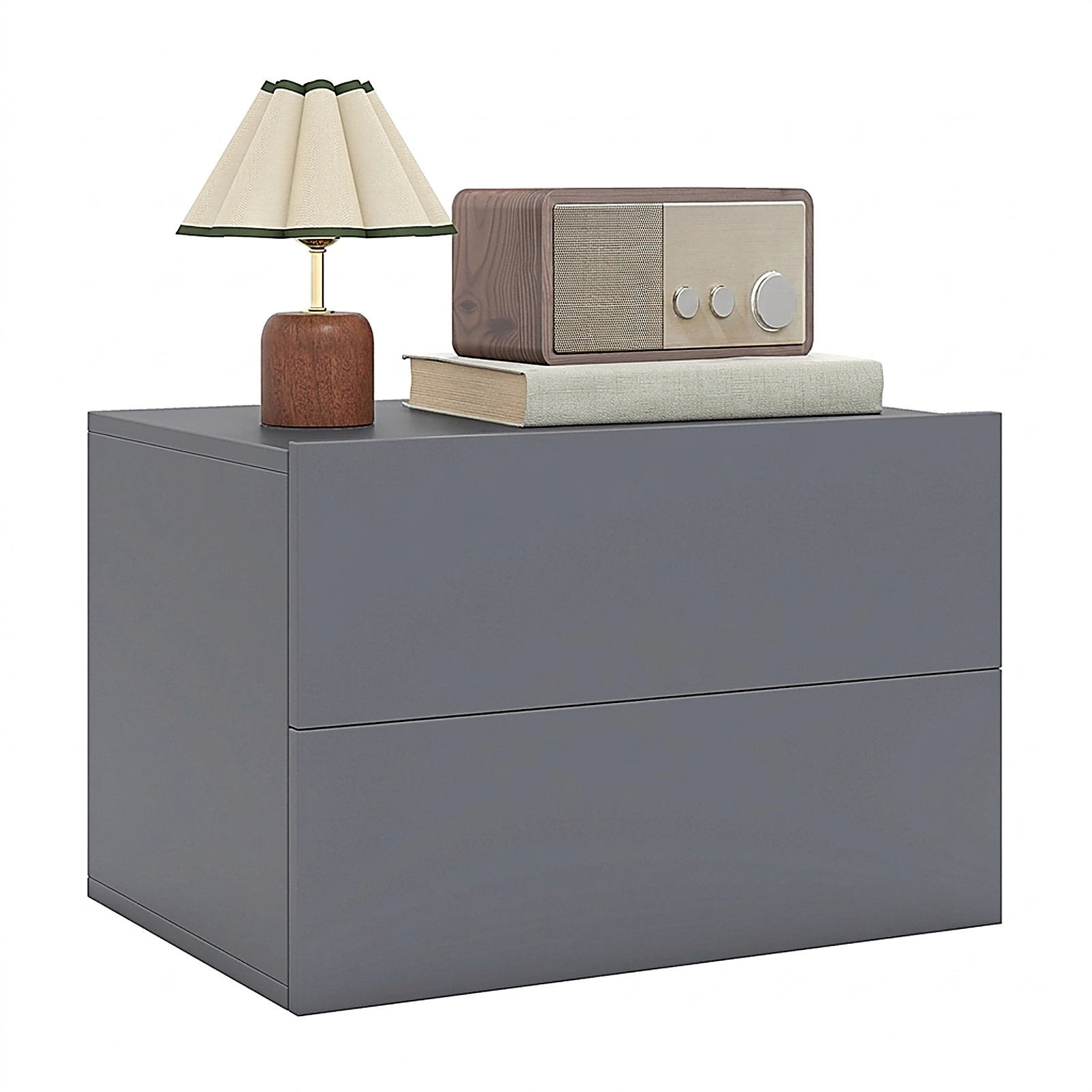 SUGIFT Floating 2-Drawer Nightstand with Wall Mounting 16.5-in W 12-in D 11.5-in H in Gray