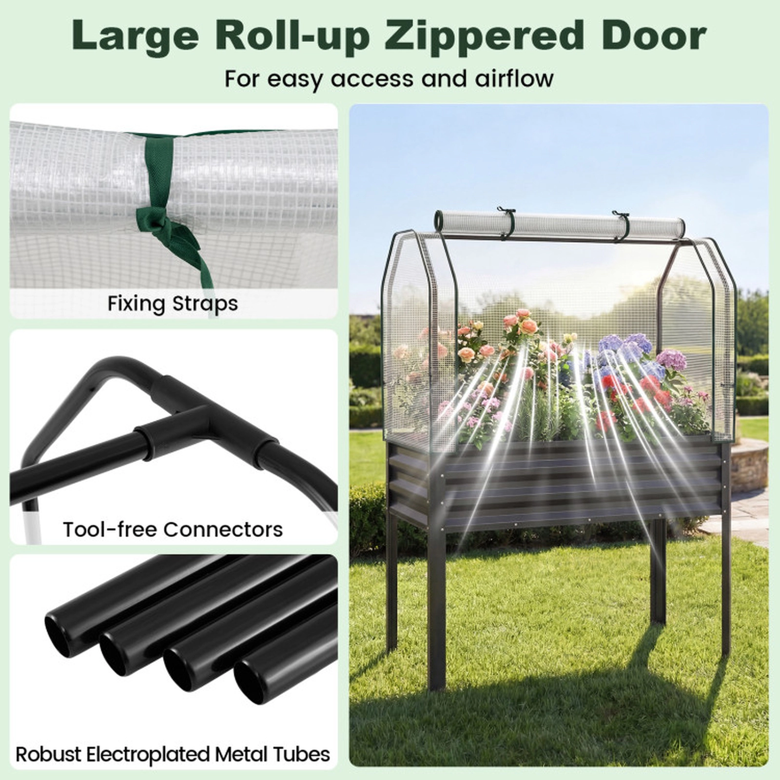SUGIFT Raised Garden Bed with Legs and Greenhouse Cover 175-lb Capacity Gray