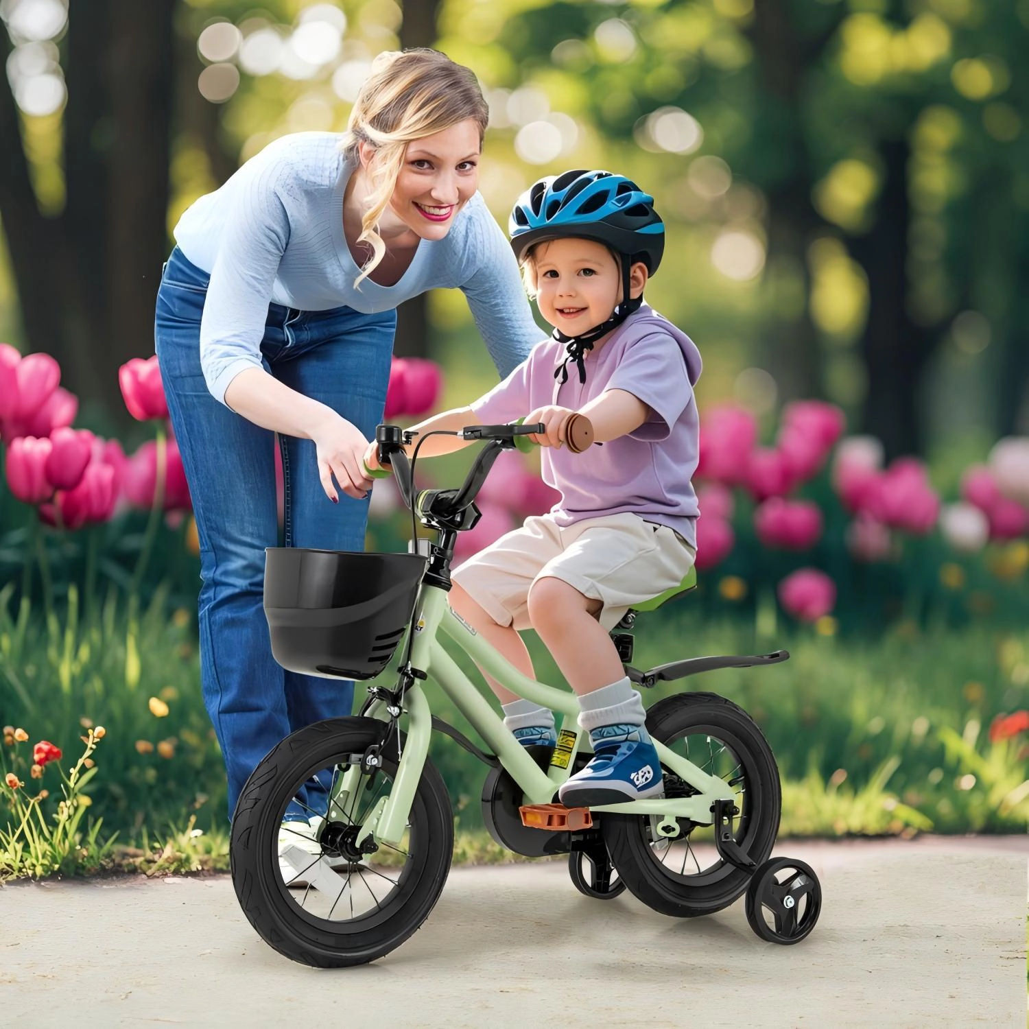 SUGIFT Adjustable 12-Inch Kids Bike with Dual Brakes Training Wheels 145-lb Capacity Ages 3-4 Years Green
