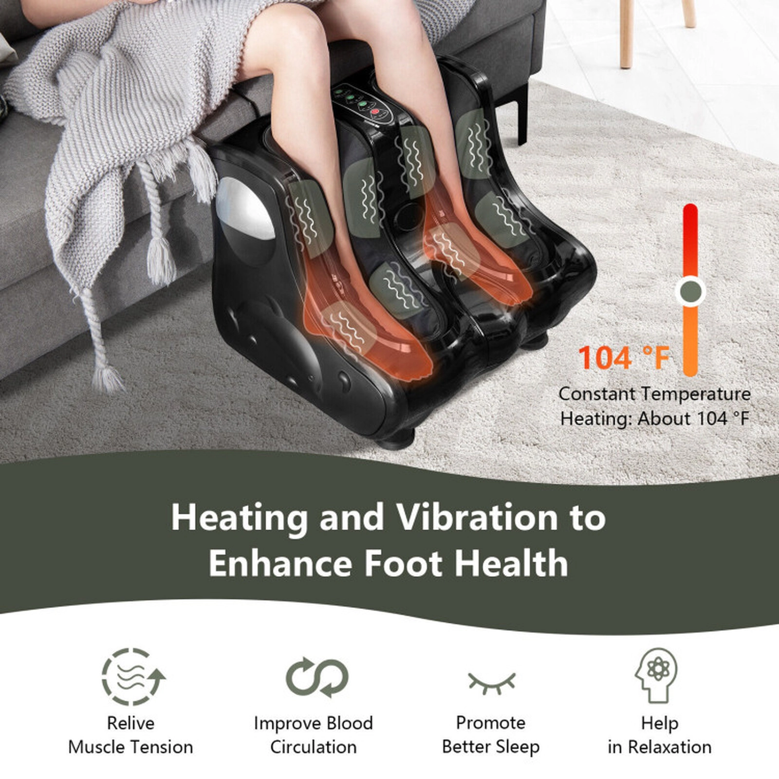 SUGIFT Black Foot and Calf Massager with Heat Vibration and Deep Kneading Shiatsu Nodes 20-in W 18-in D 17-in H