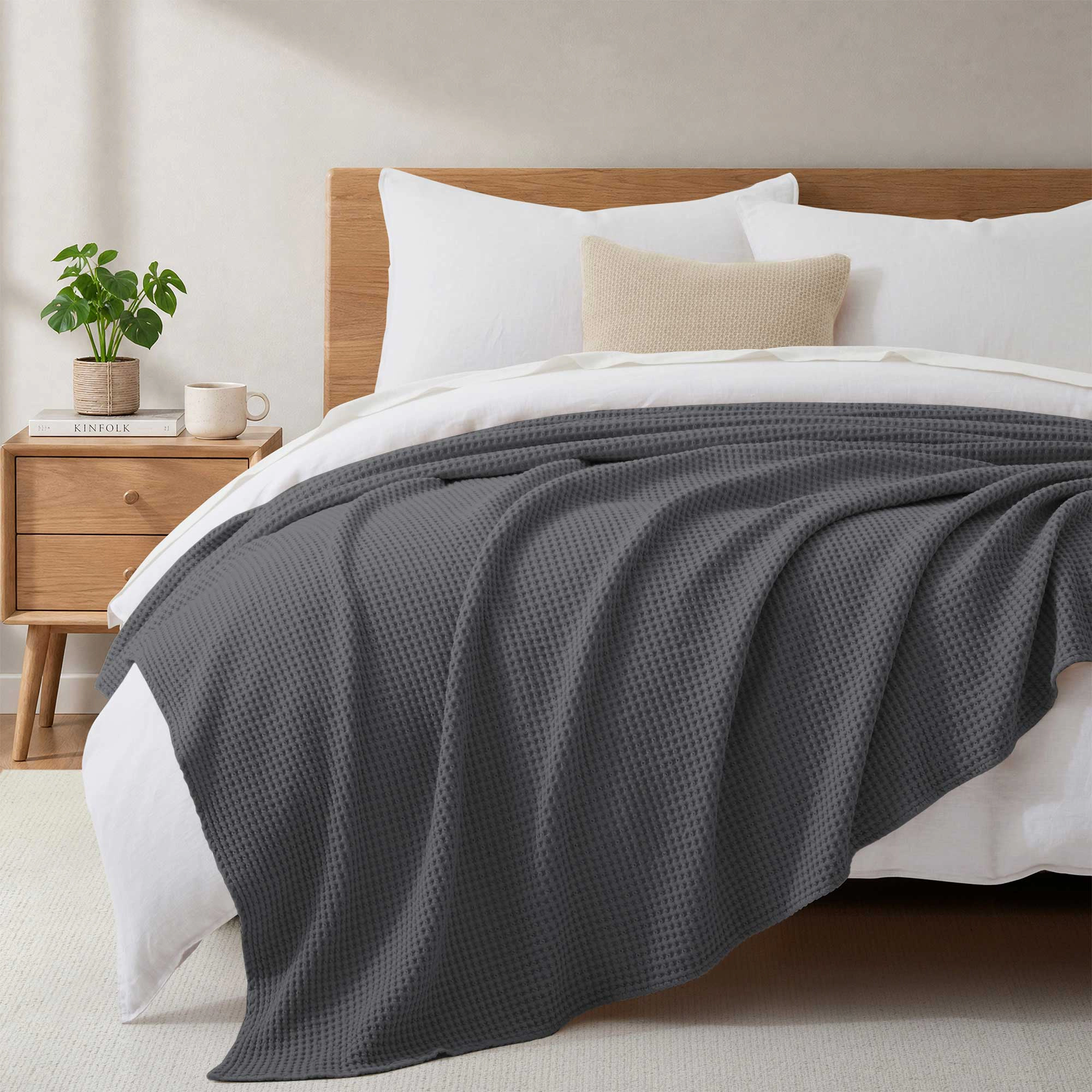 PEACENEST Cotton Waffle Blanket Soft Breathable Bed