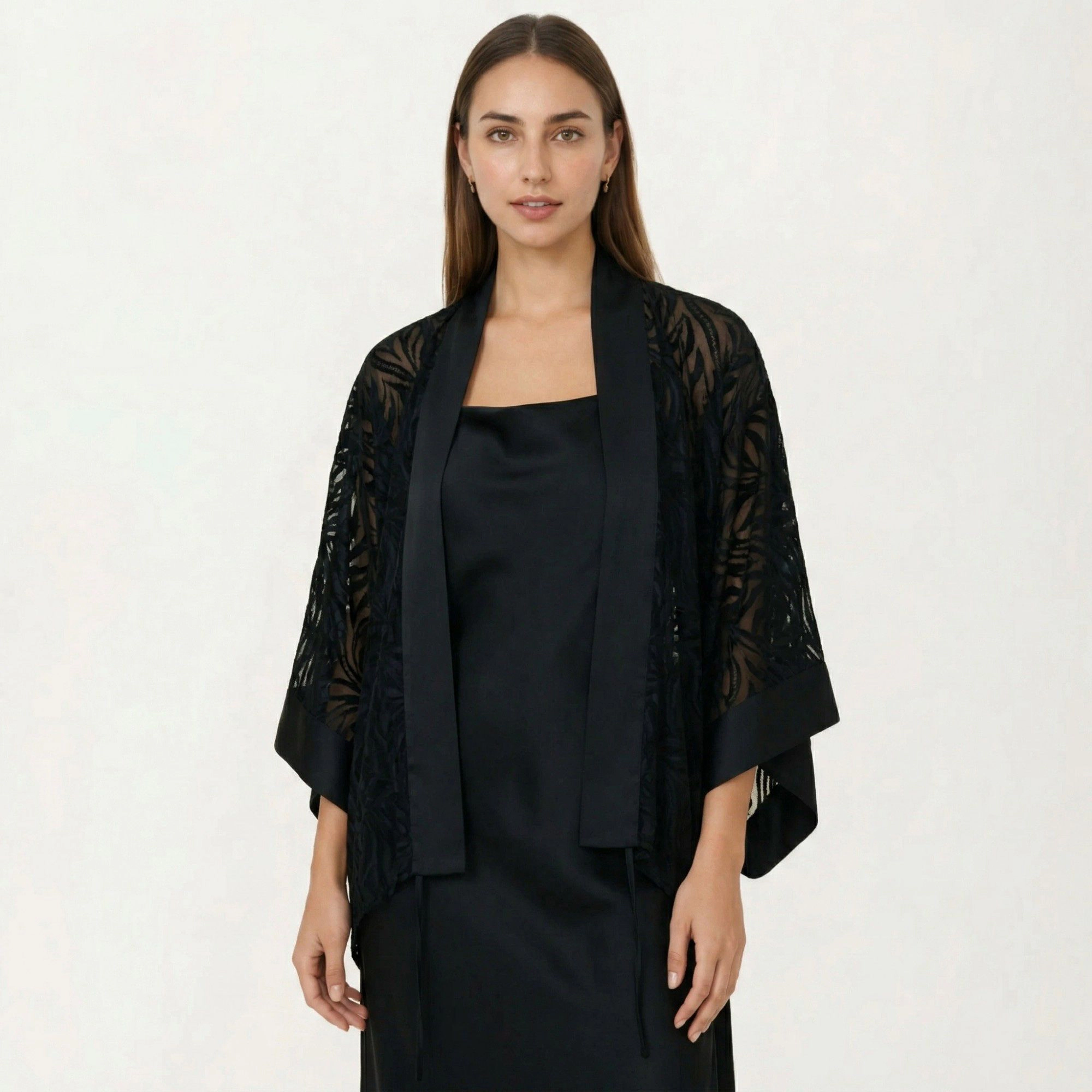 Anna-Kaci Women's 2-Piece Smooth Sleepwear Slip Dress with Sheer Lace Robe Lightweight Long Nightgown Set