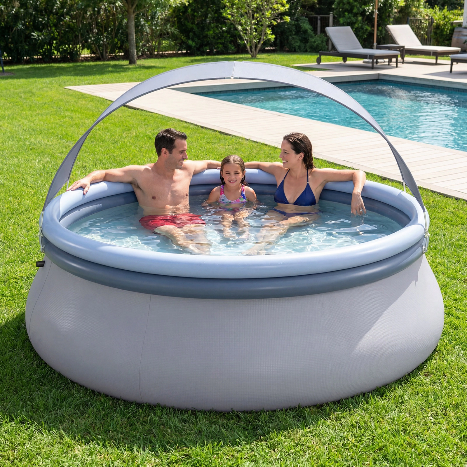 SUGIFT 94.5-in 661-lb Capacity Blue Round Inflatable Above Ground Swimming Pool with UPF 50+ Sunshade Canopy
