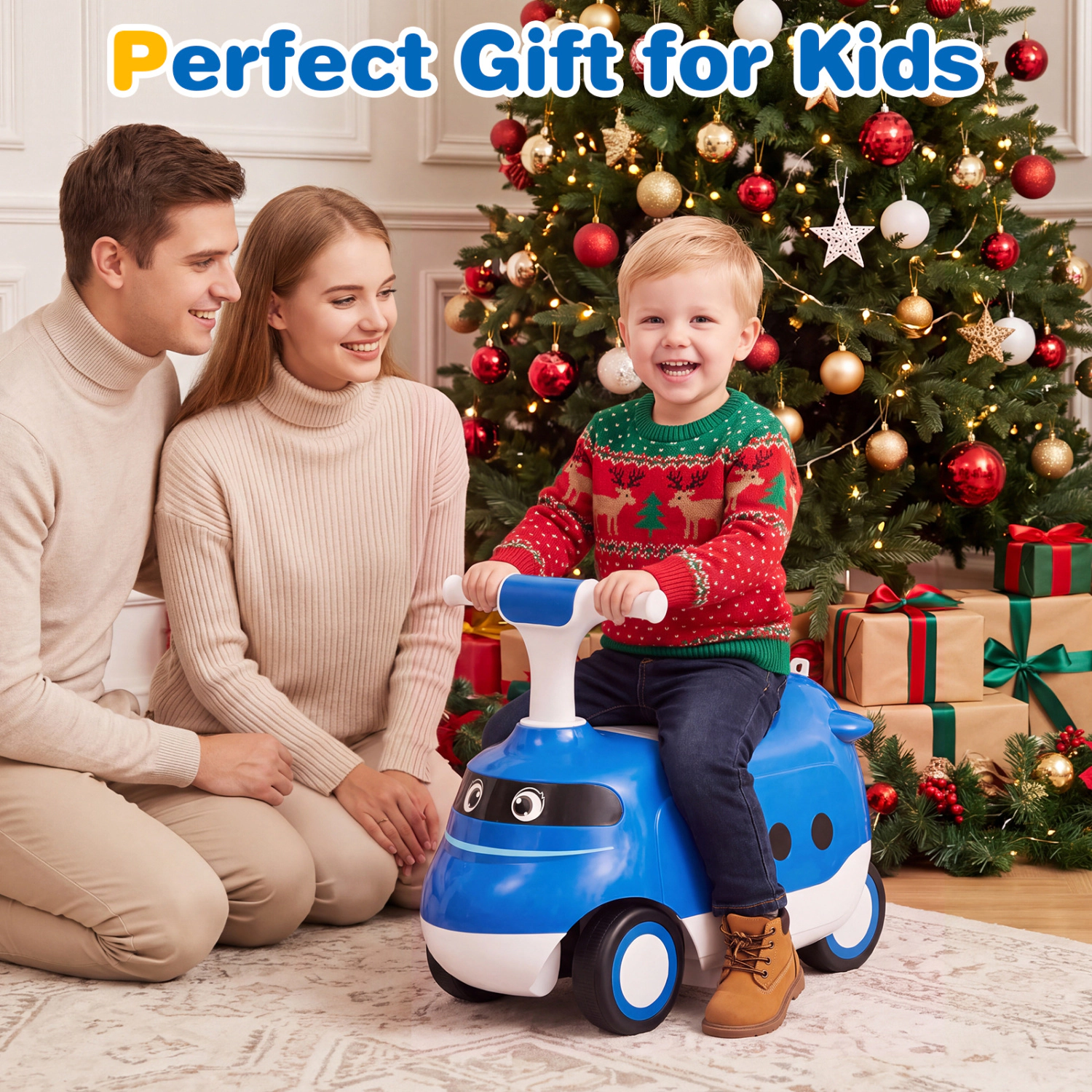 LJG 2-in-1 Ride on Push Car for Toddlers 1-3 Years Old with Horn