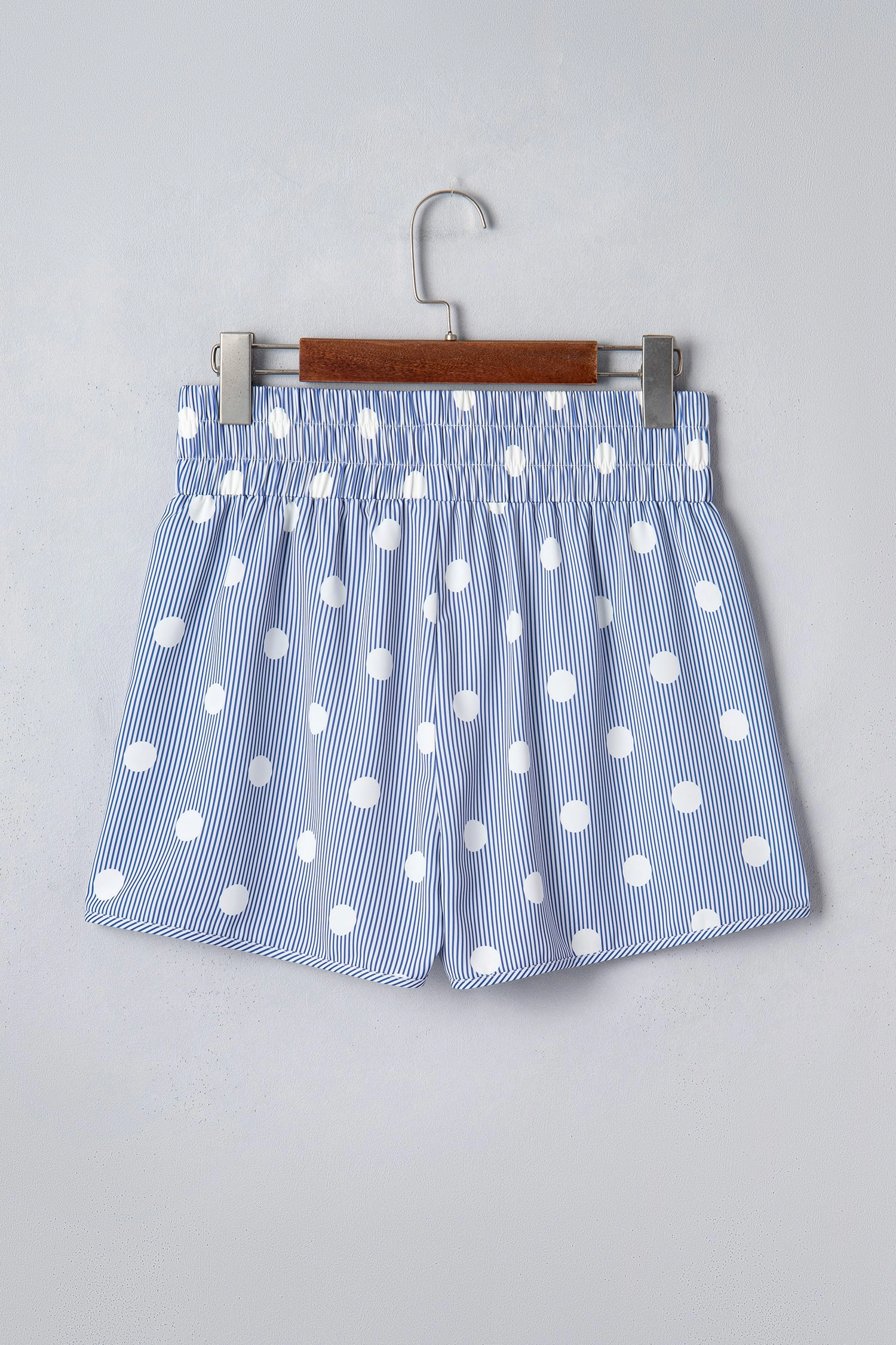 Threaded Pear Womens Hadassah High Waist Polka Dot Casual Shorts - Sky Blue