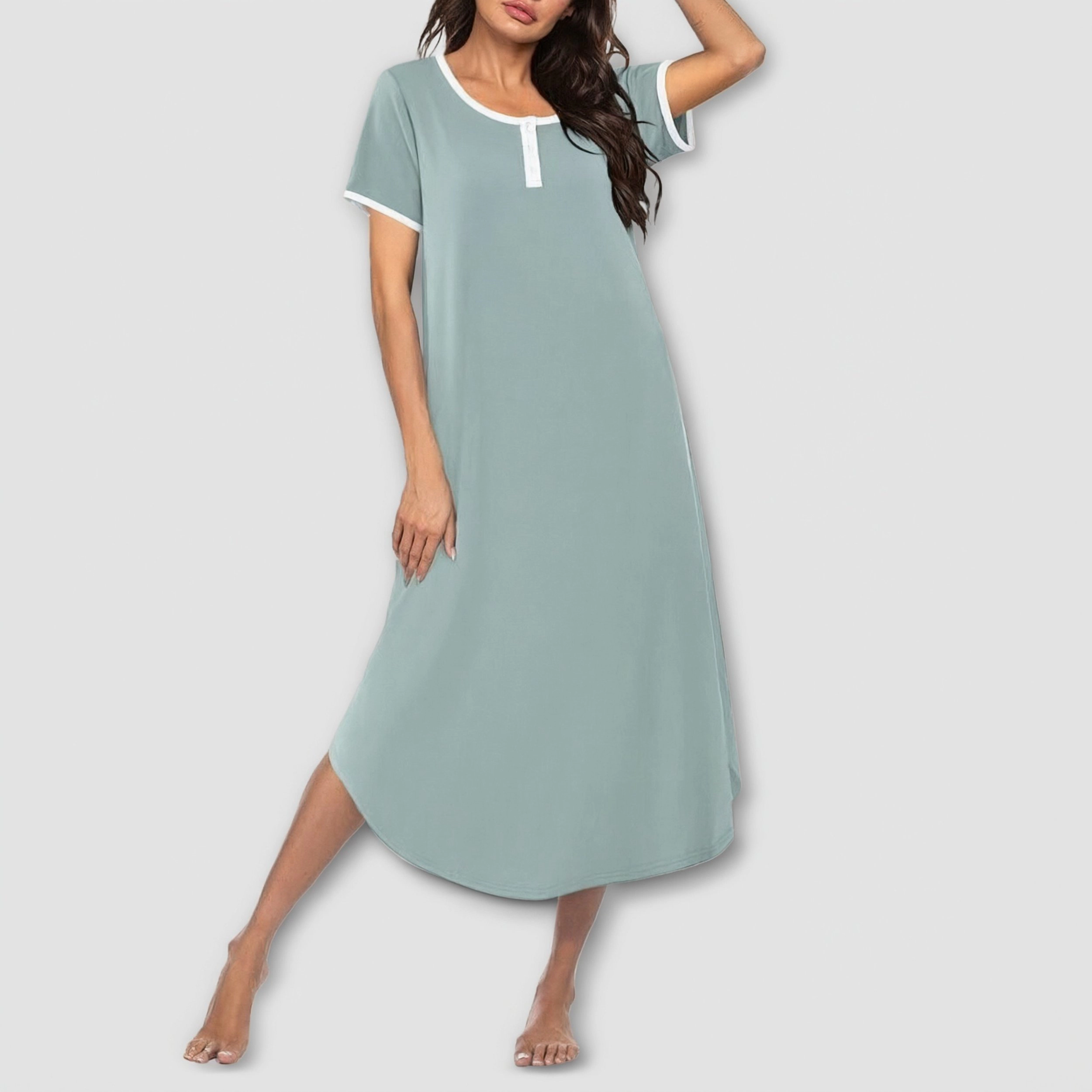 Ekouaer Women' Satin Nightgown Sleepwear Lace V Neck Side Slits Nightie Short Sleeves Nightshirt