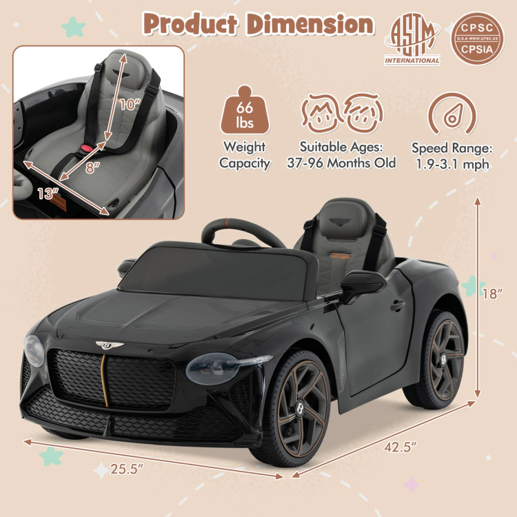Hivvago 12V Powered Car Kids Ride-on Racer Car Licensed Bentley Bacalar