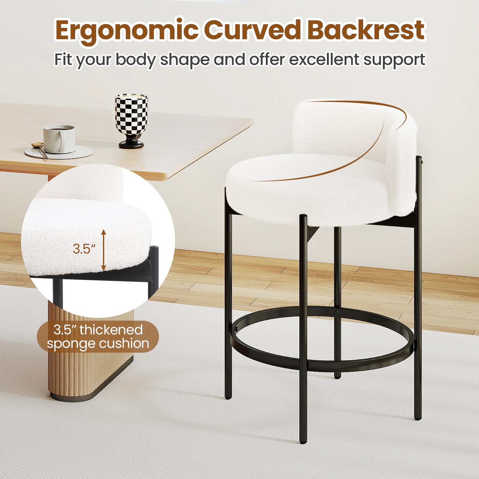 Glintex 4-Piece 24.5-Inch Counter Stool Set with Curved Back and Thick Cushion, Beige