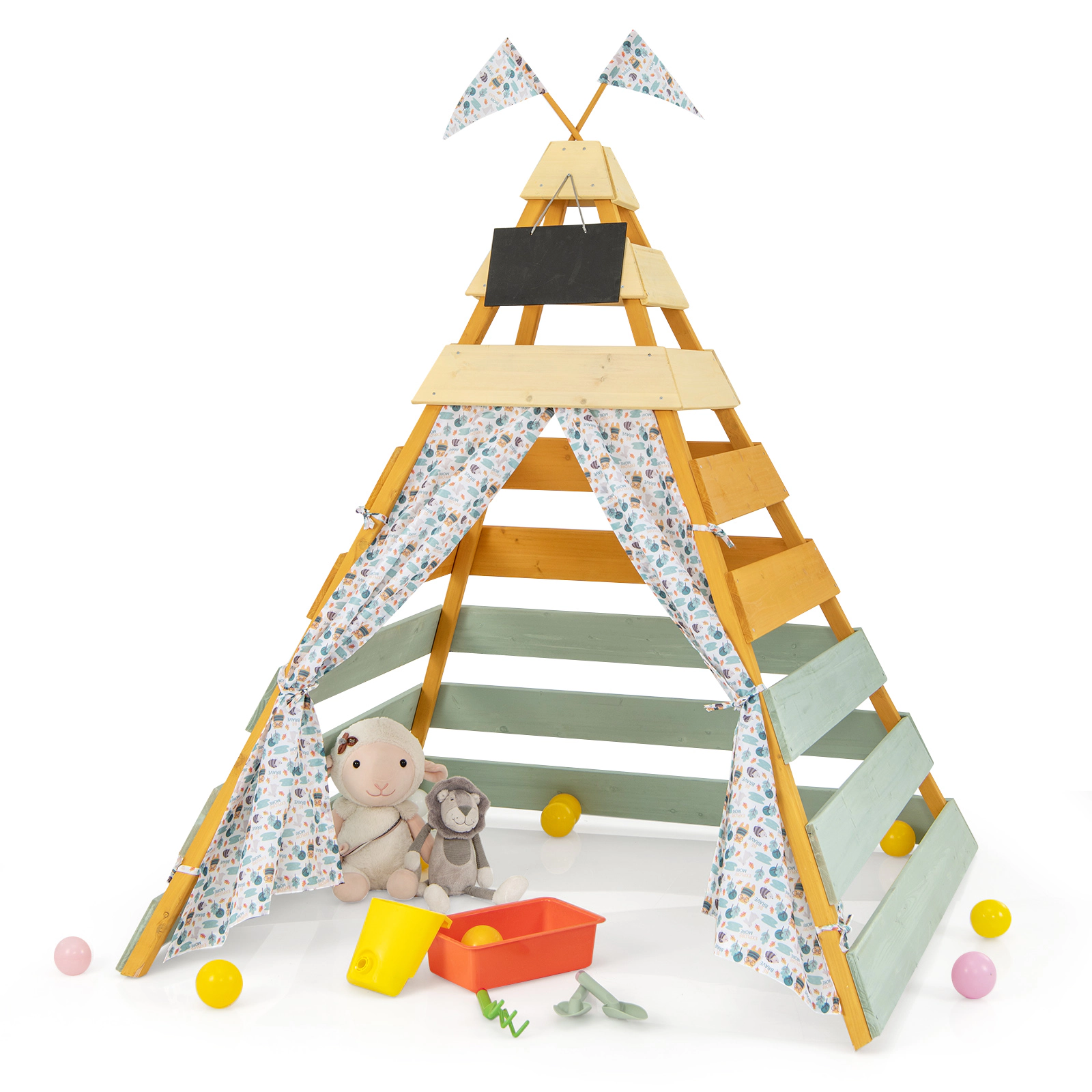 SUGIFT Triangle Hideaway Playhouse with Removable Chalkboard Ages 3-8 Multicolor