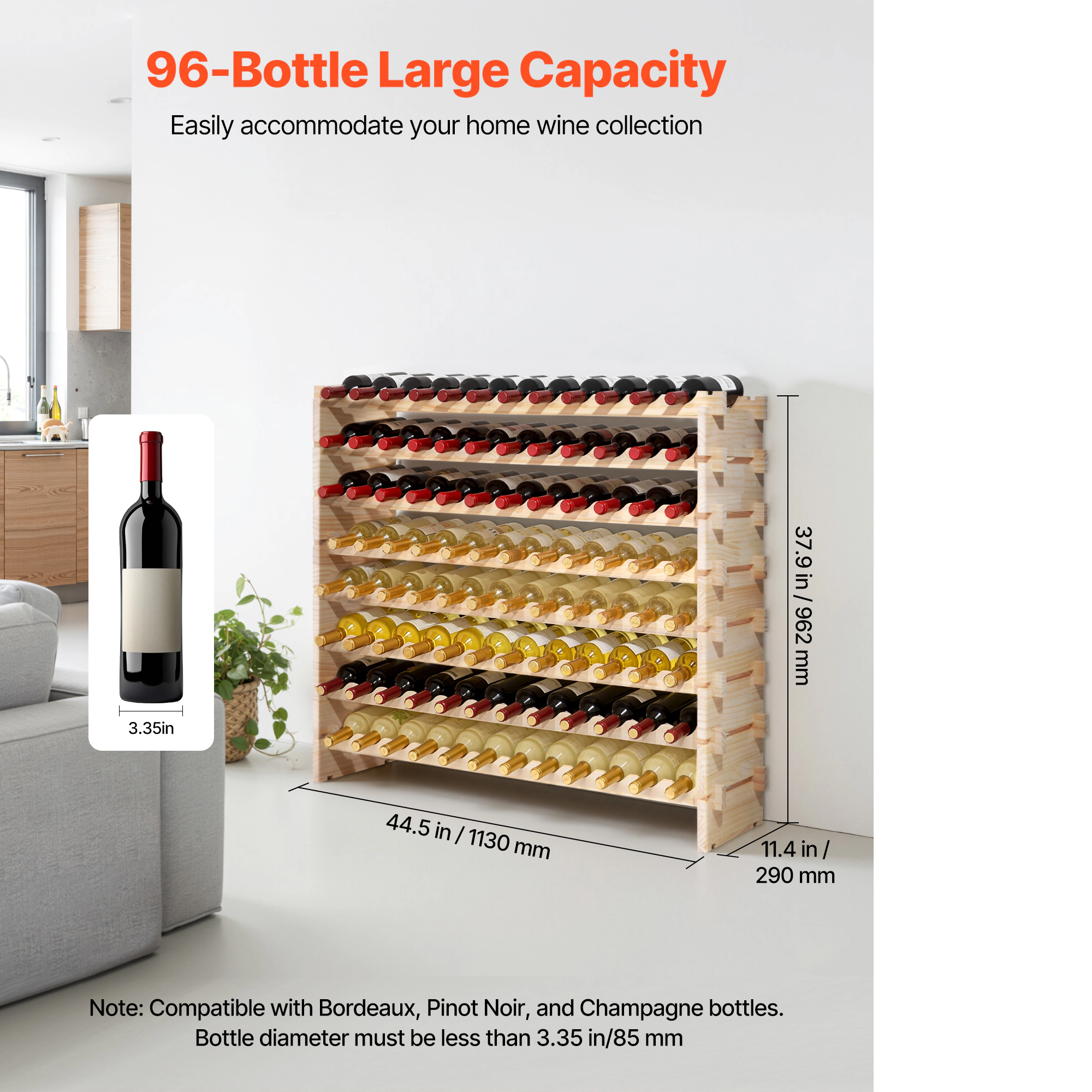 HONGGE Wine Rack Freestanding Floor Wine Holder Floor Storage Rack For Bar Kitchen