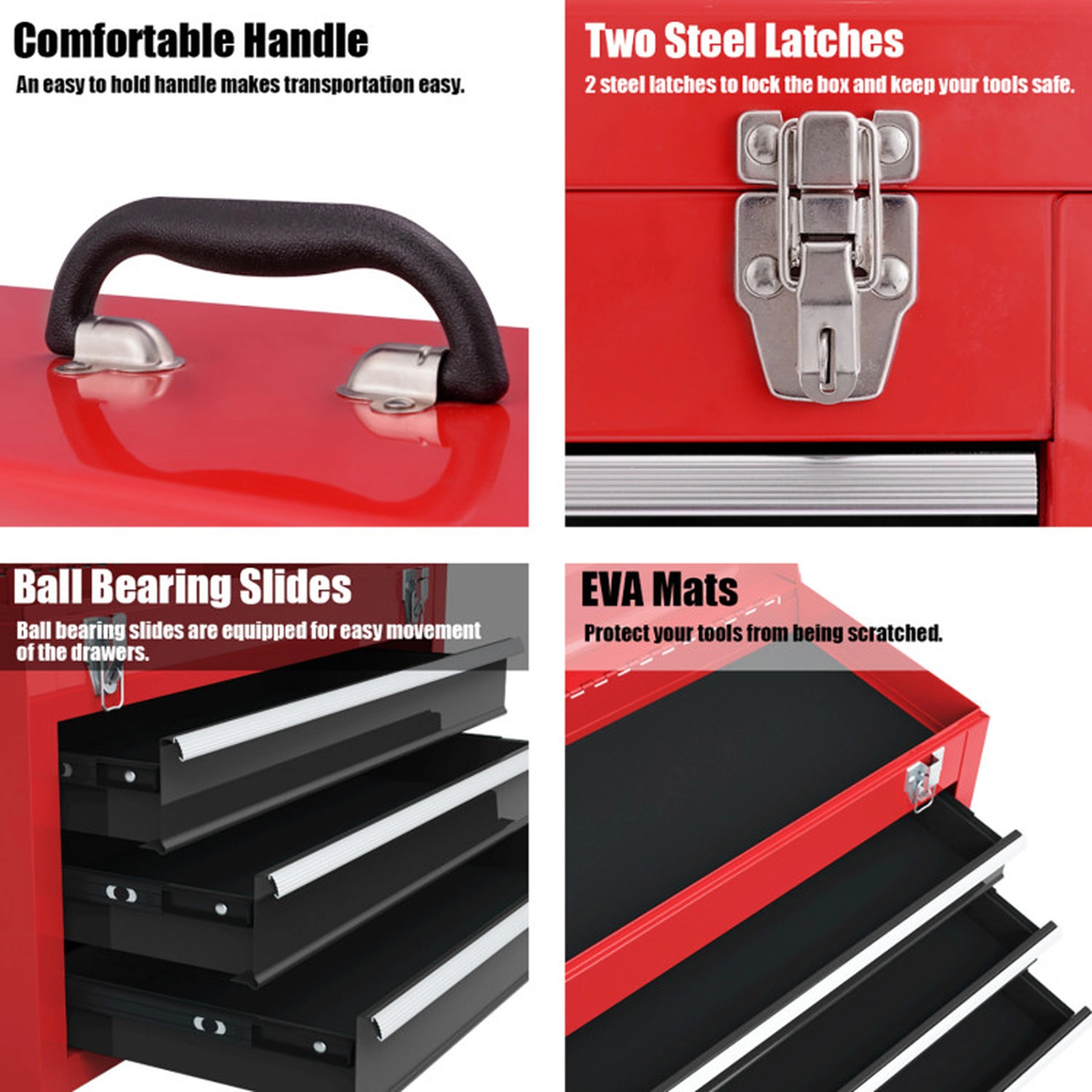 SUGIFT 3-Drawer Ball Bearing Slides Lockable Steel Portable Tool Chest 20.5-in x 8.5-in x 12-in 22-lb per Drawer Red