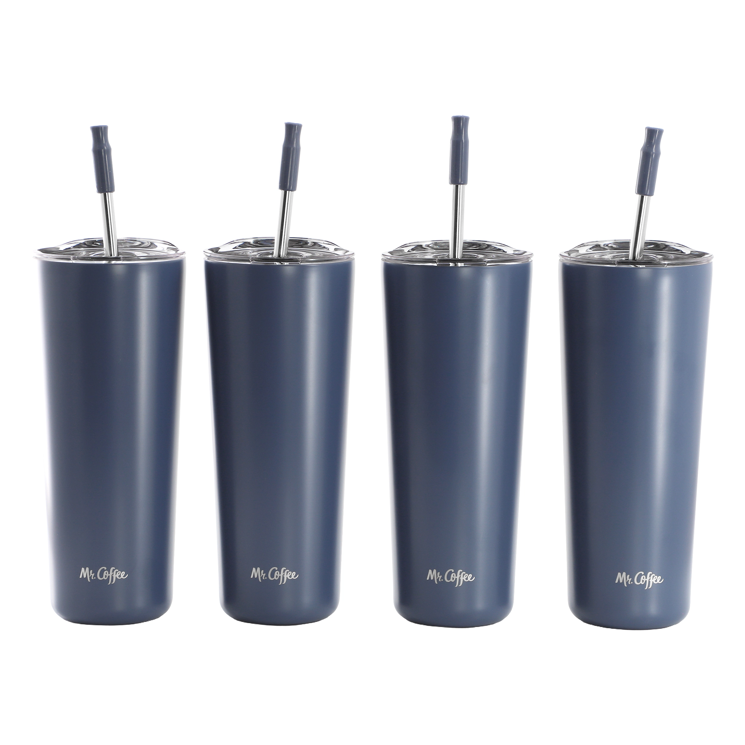 Mr. Coffee Java Quest 4 Piece 23 oz Stainless Steel Tumbler Set with Lids and Straws in Blue