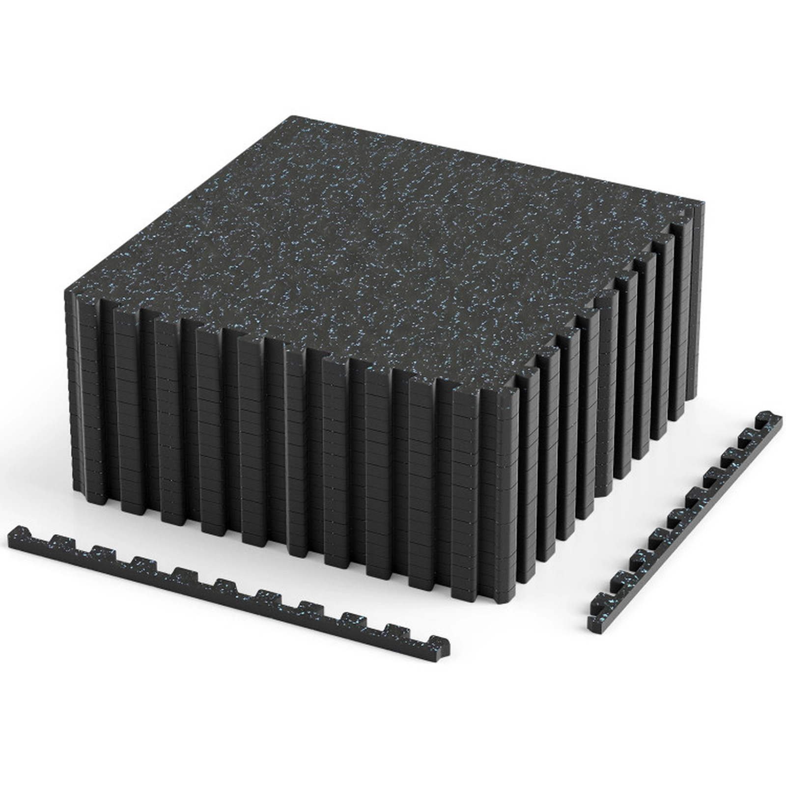 SUGIFT Black 18 Tile Rubber Top Gym Floor Mat Set with 36 Detachable Borders 24-in W 24-in D 0.55-in H