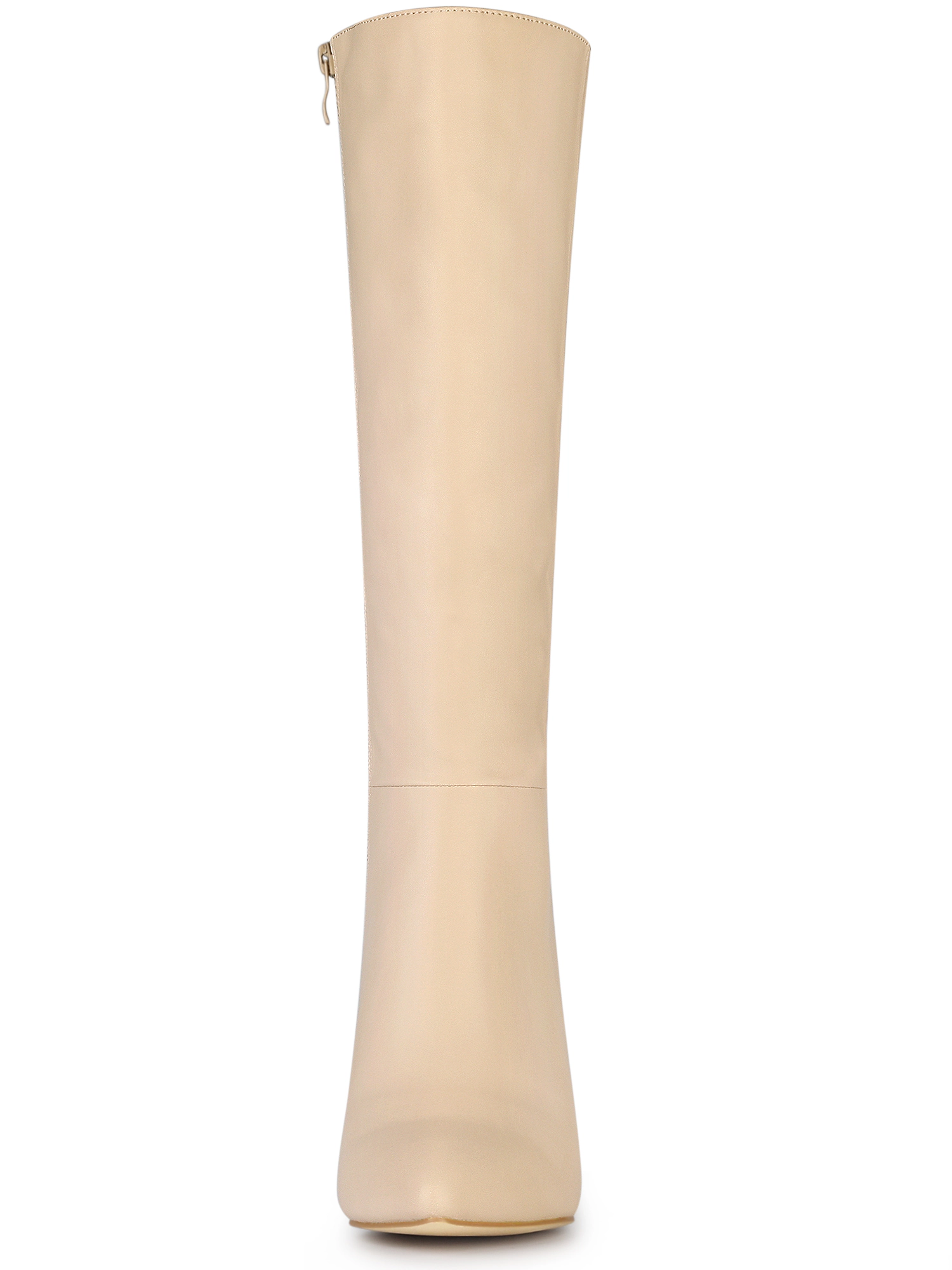 BLISSFUL STEP Women's Pointed Toe Stiletto Heel Knee High Faux Leather Boots