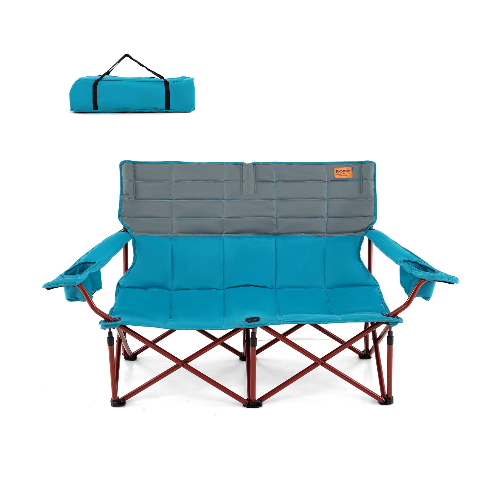 LJG Oversized Camping Chair Folding Loveseat Couch with Cup Holders & Thick Padding