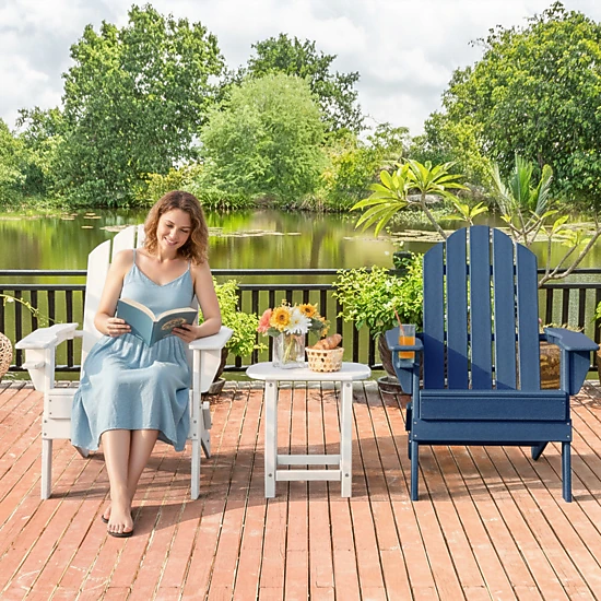 SUGIFT Foldable Patio Chair, Navy, Built-In Cup Holder, Fade-Resistant ...