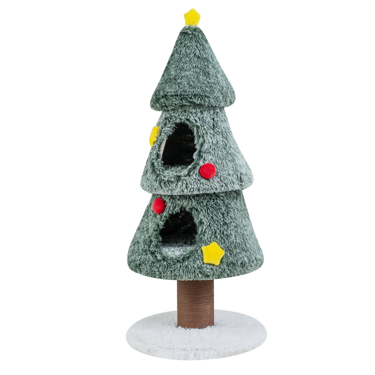 LJG Christmas Cat Tree with 2 Condos Scratching Post and Decorative Stars