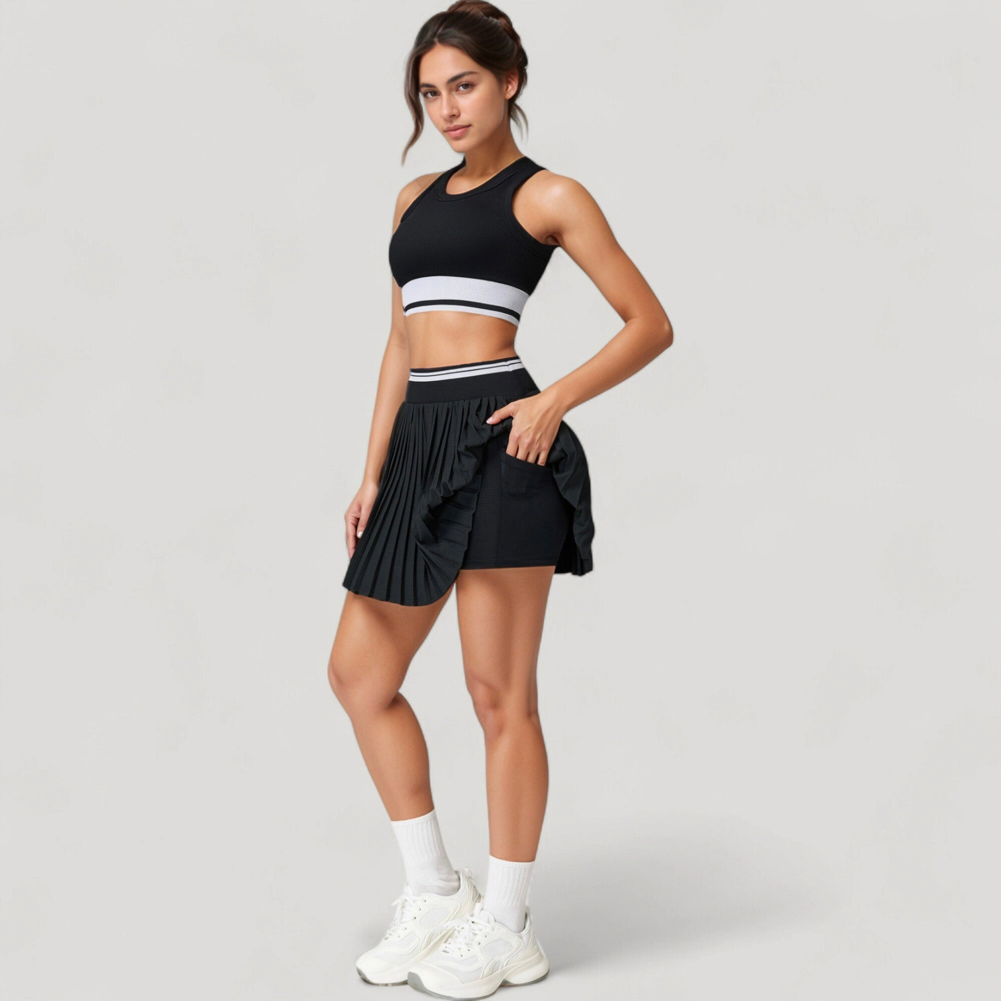 Anna-Kaci Womens Pleated Tennis Skirt with Built-In Mesh Shorts and Hidden Side Pocket