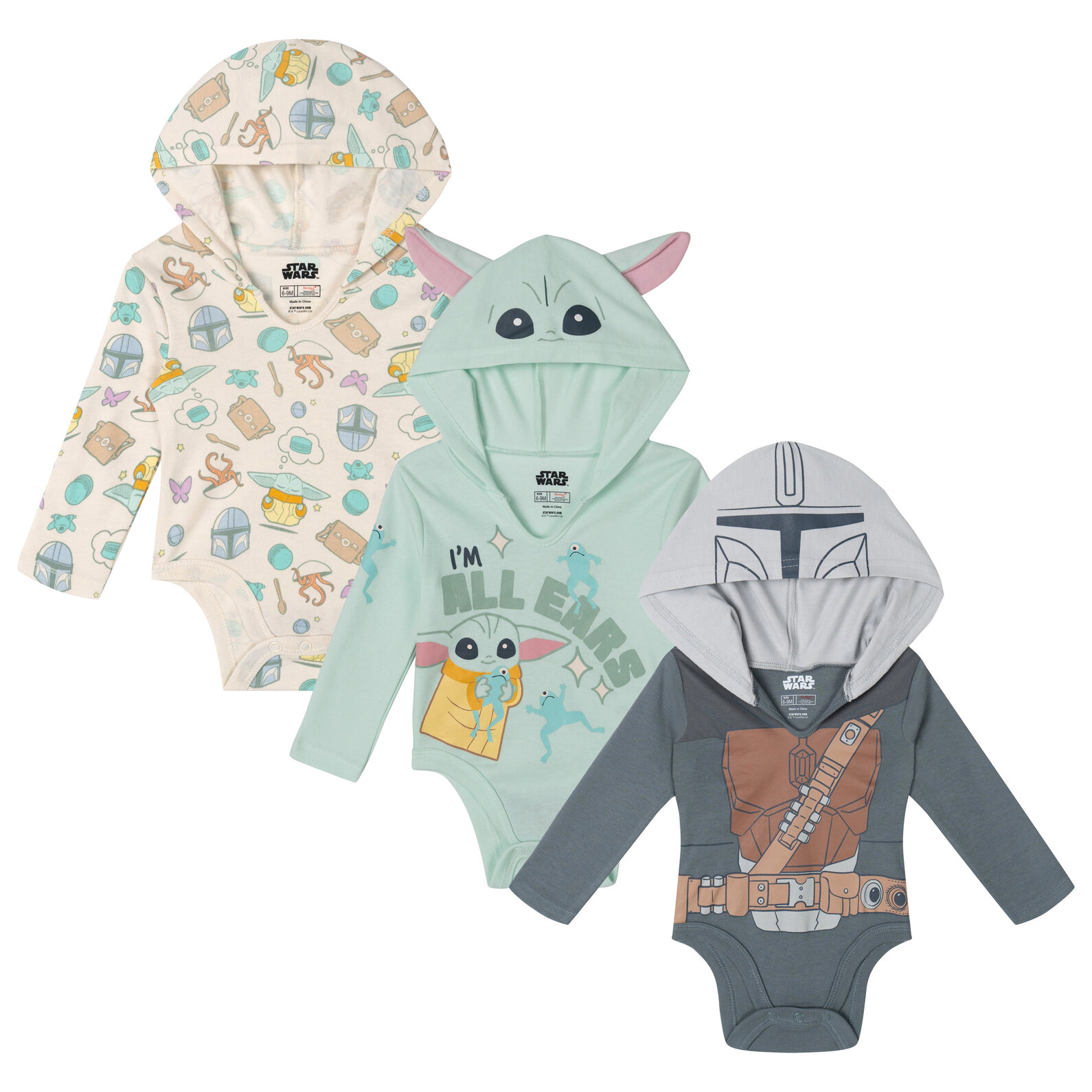 Star Wars Baby Boys' 3-Pack Cosplay Hooded Bodysuits