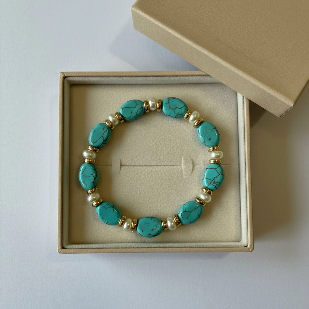 DressAtR Women's Flat Oval Turquoise Stretch Bracelet