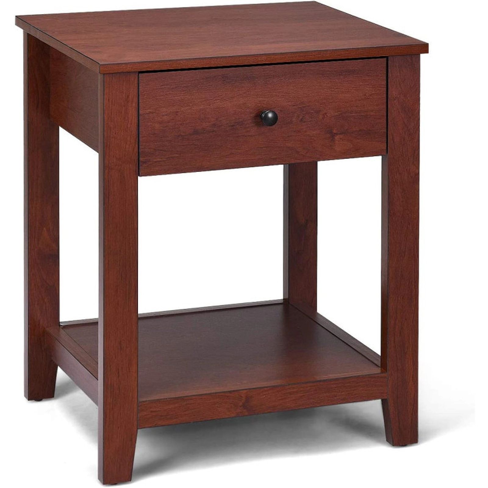 SUGIFT Night Stand End Side Table with Drawer and Storage Shelf 110-lb Tabletop Capacity Brown