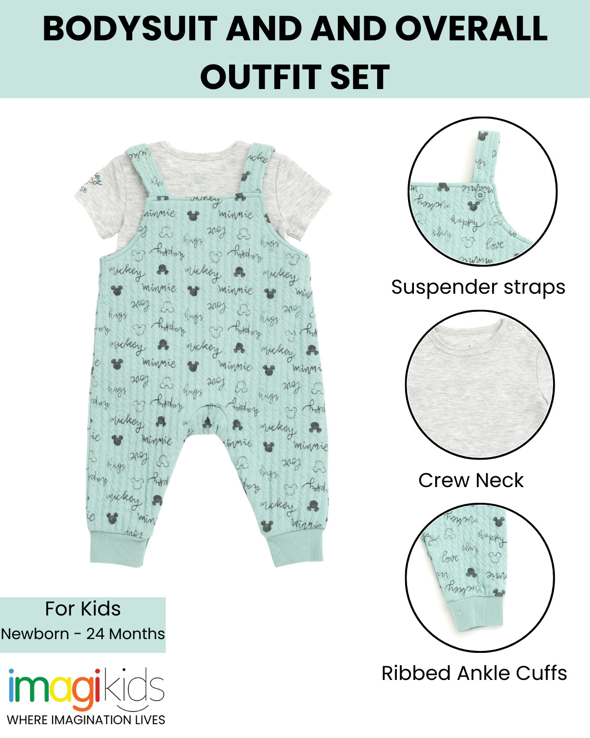 Disney Mickey Mouse & Friends Baby Boys' 2-Piece Bodysuit and Overalls Set