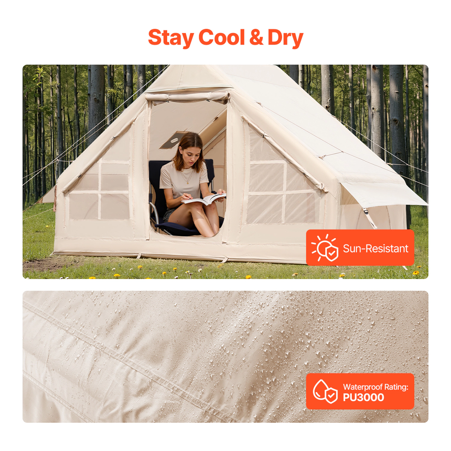 HONGGE Inflatable Tents for Camping Easy Setup Blow up Tent with Hand Pump 300D Oxford 4 Season Glamping Tent with