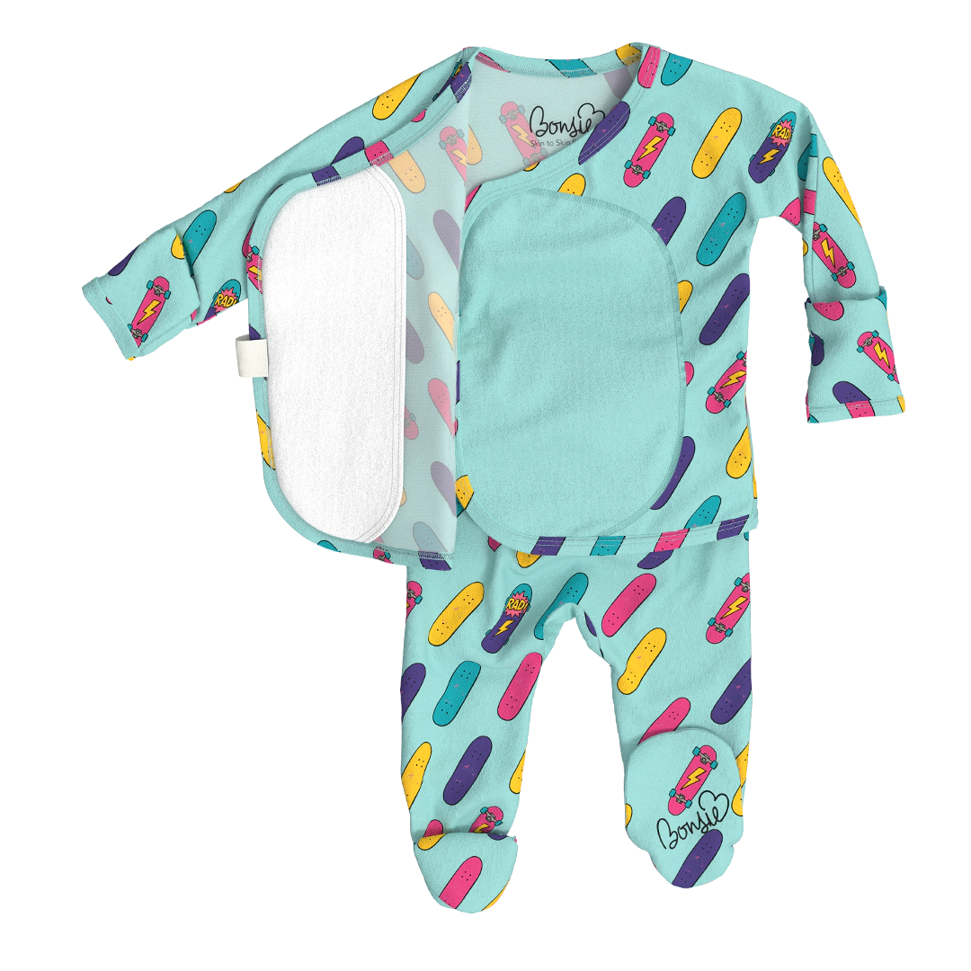 Bonsie Footie - Tiny Tricks wrap-front newborn footed one-piece