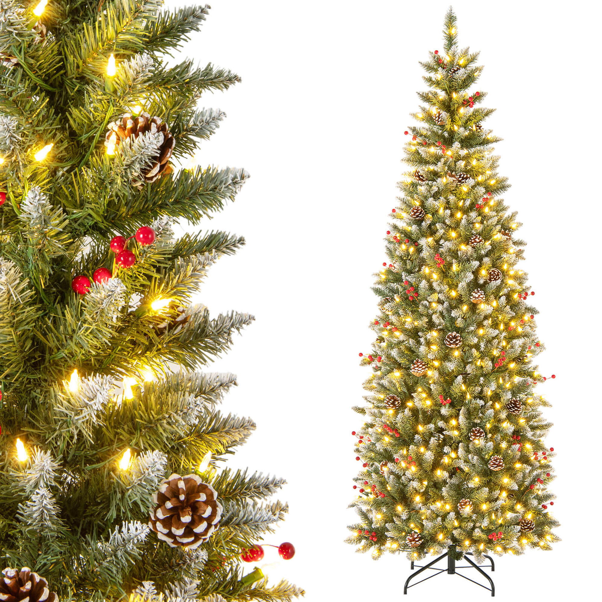 Costway 6 FT Pre-Lit Artificial Christmas Tree with 618 Snowy Branch Tips 280 LED Lights