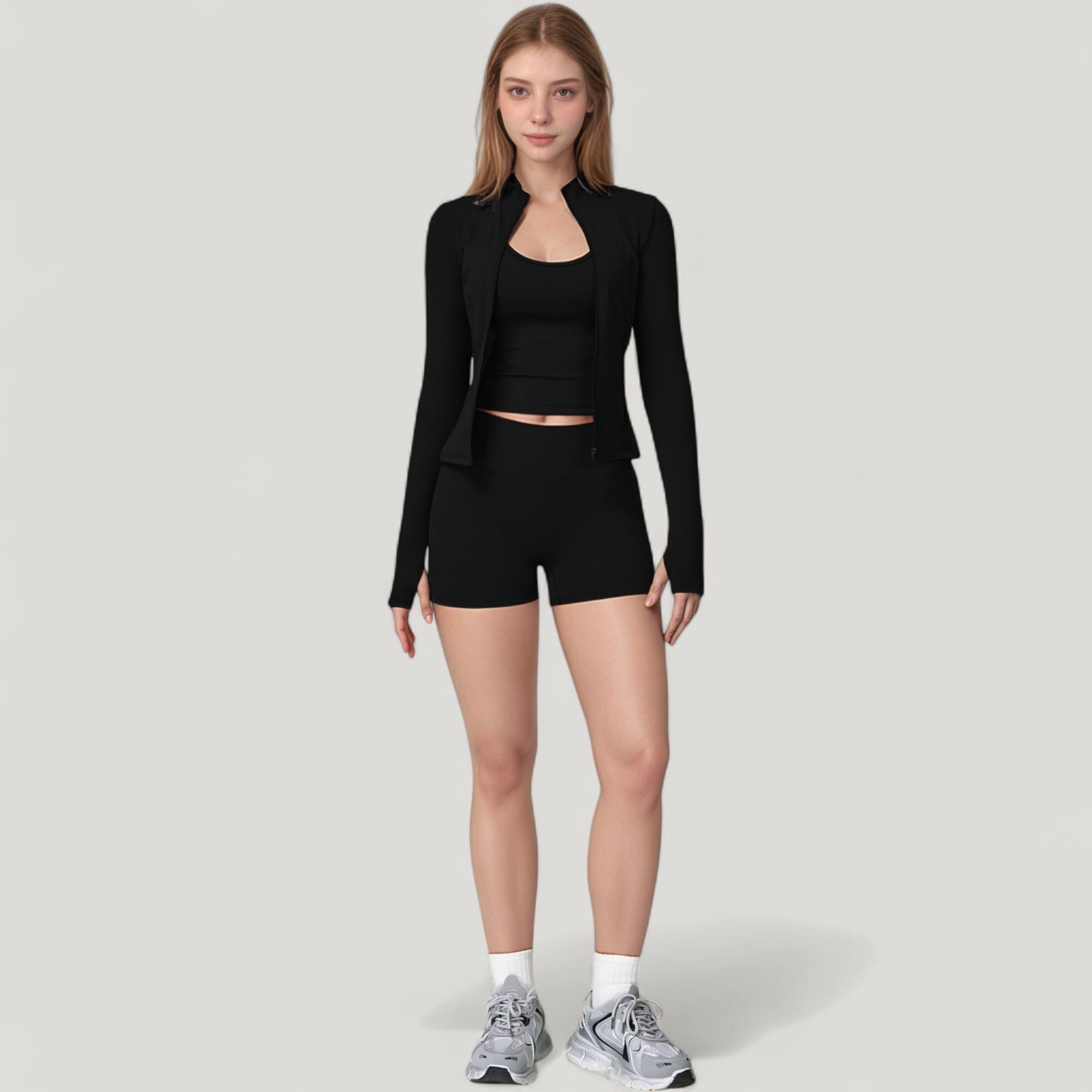 Anna-Kaci Women's Long Sleeve Zip-Up Athletic Jacket with Thumbholes and High Neckline