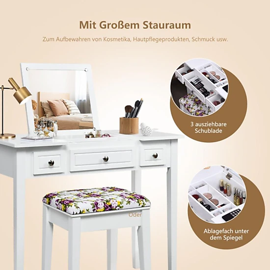 Hivvago Vanity Dressing Table Set With Flip Top Mirror And 3 Drawers