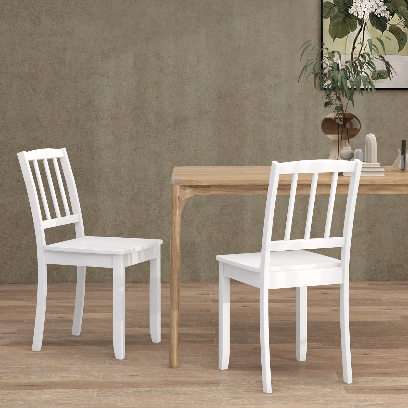 SUGIFT White Wood Ladder Back Farmhouse Rubber Wood Legs Set of 2 Dining Side Chairs