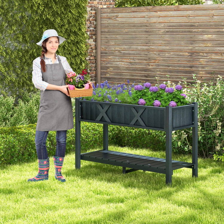 Hivvago Poly Wood Elevated Planter Box with Legs Storage Shelf Drainage Holes