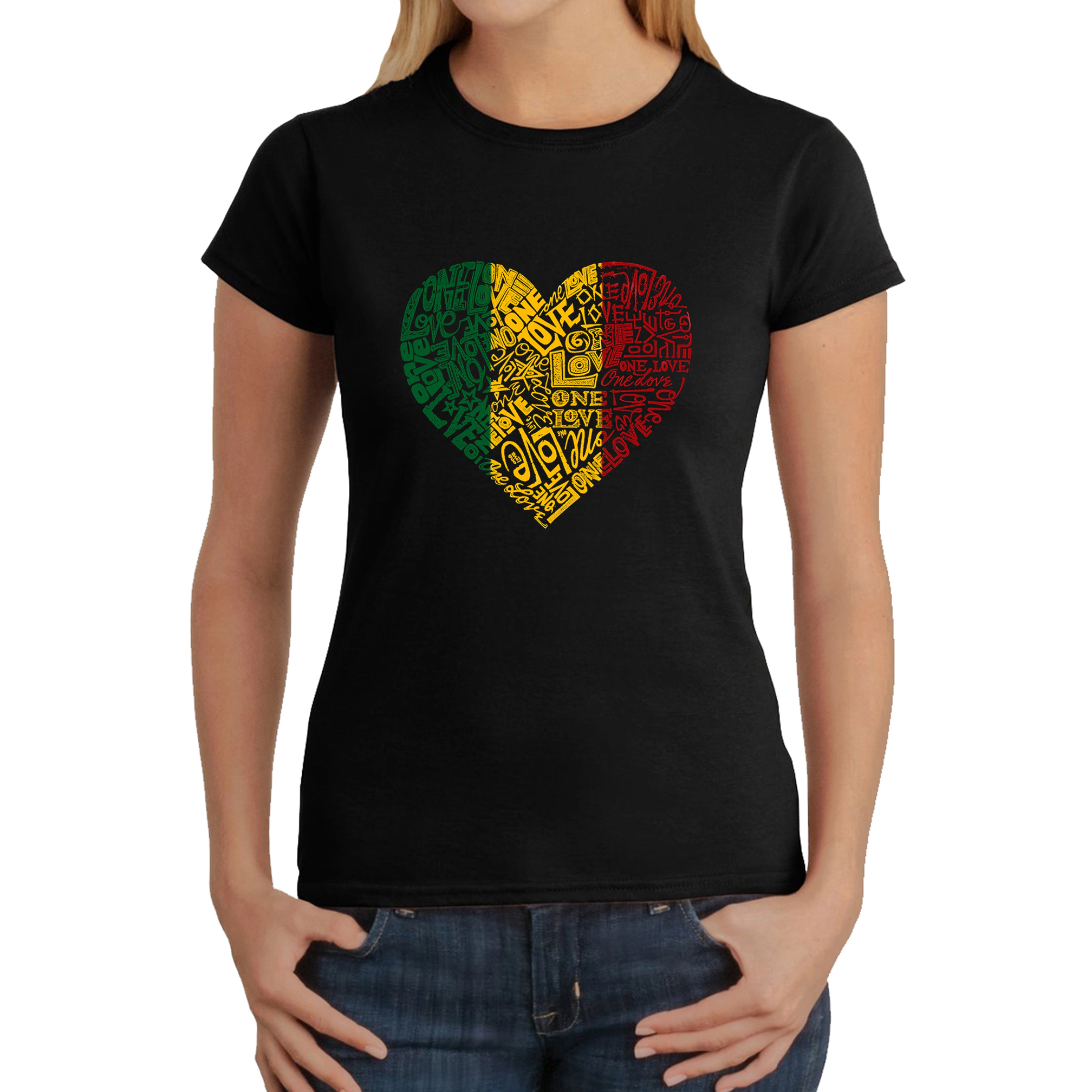 LA Pop Art Women's Word T-Shirt - One Love Heart