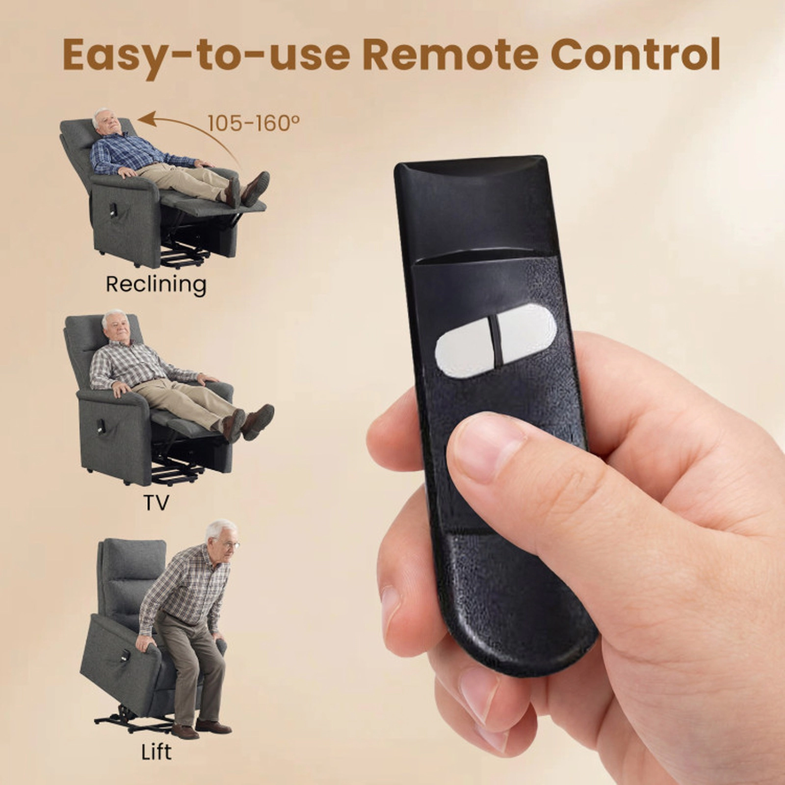 SUGIFT Gray Fabric Electric Power Lift Recliner Chair, 330 lb Capacity, Remote and Side Pocket