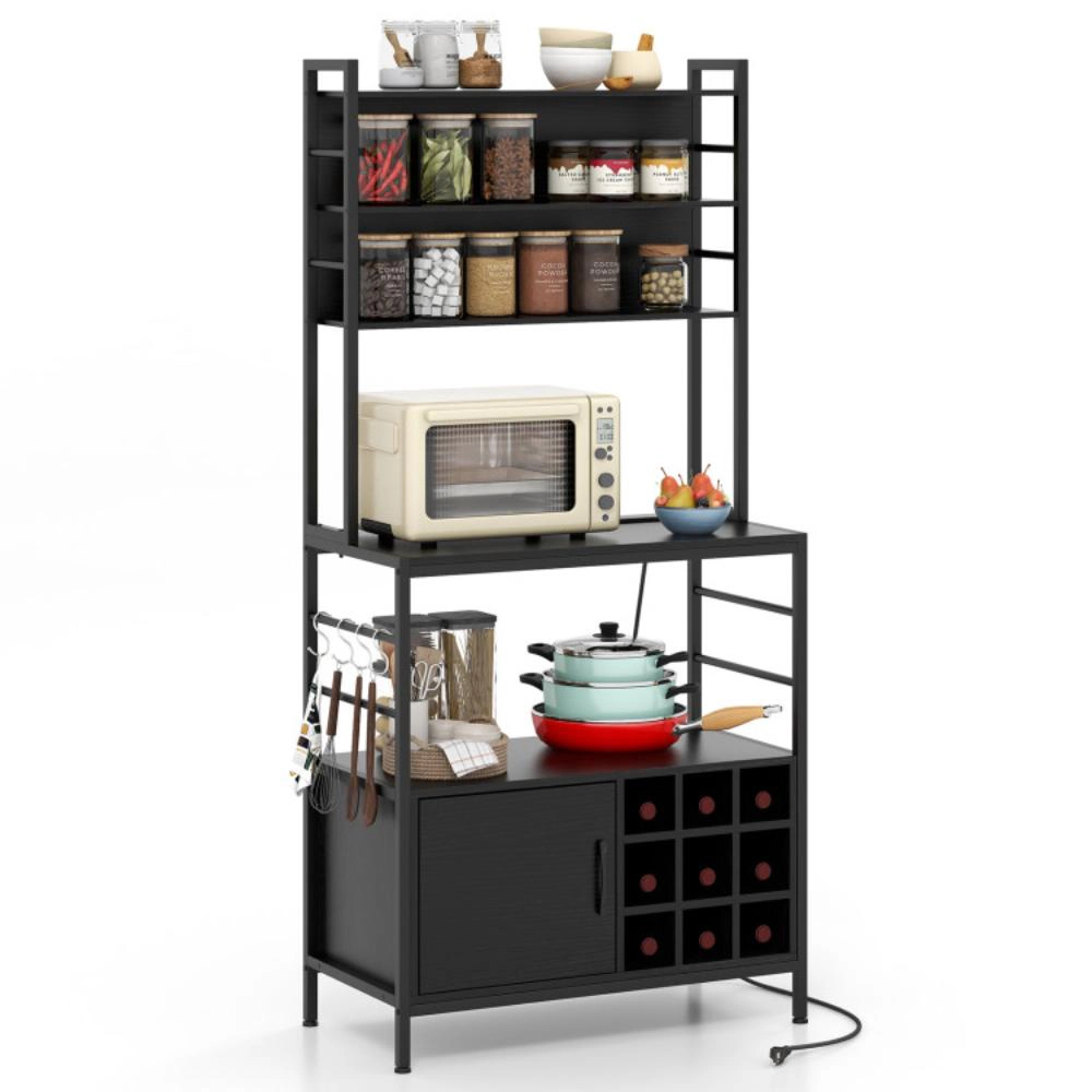 Hivvago Beverage Storage Cabinet with Wine Bottle Holders and S-Shaped Hooks