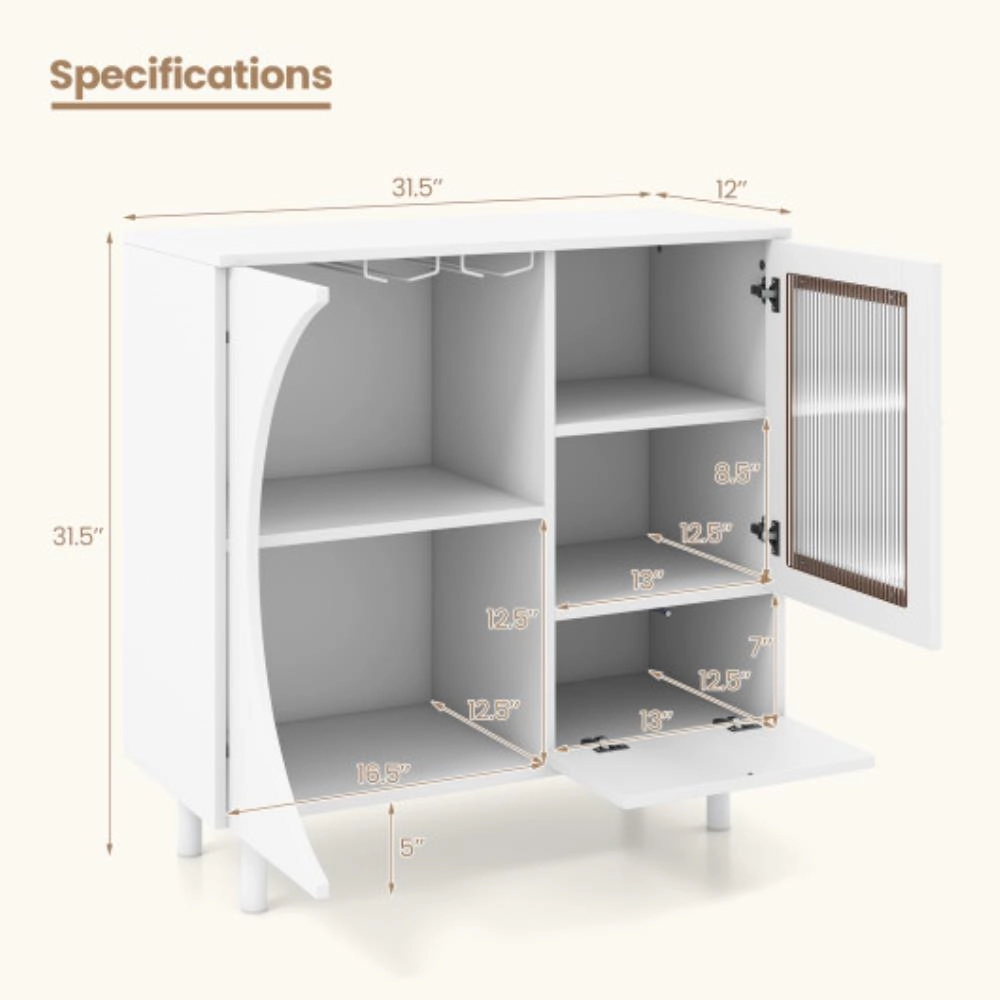 Hivvago Kitchen Sideboard With Glasses Holder For Living Room Dining Room-White