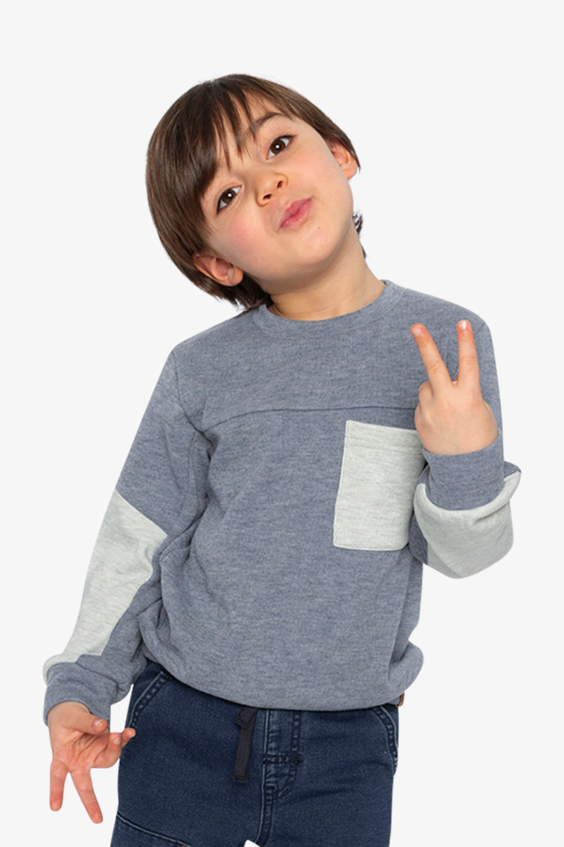 Deux par Boys Colorblock Brushed Jersey Crewneck Top with Chest Pocket