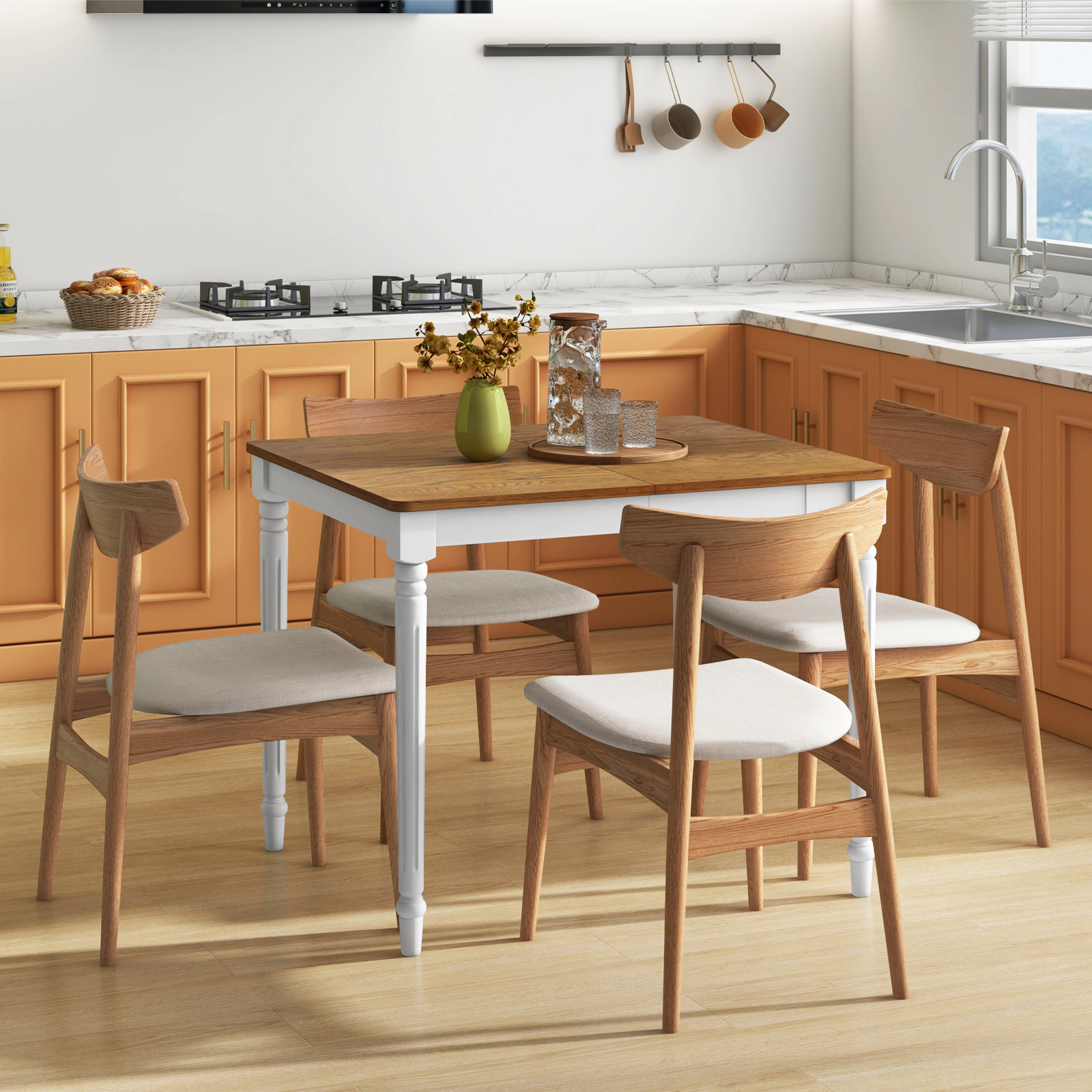LJG Extendable Dining Table with Rubber Wood Legs for 4-8 People