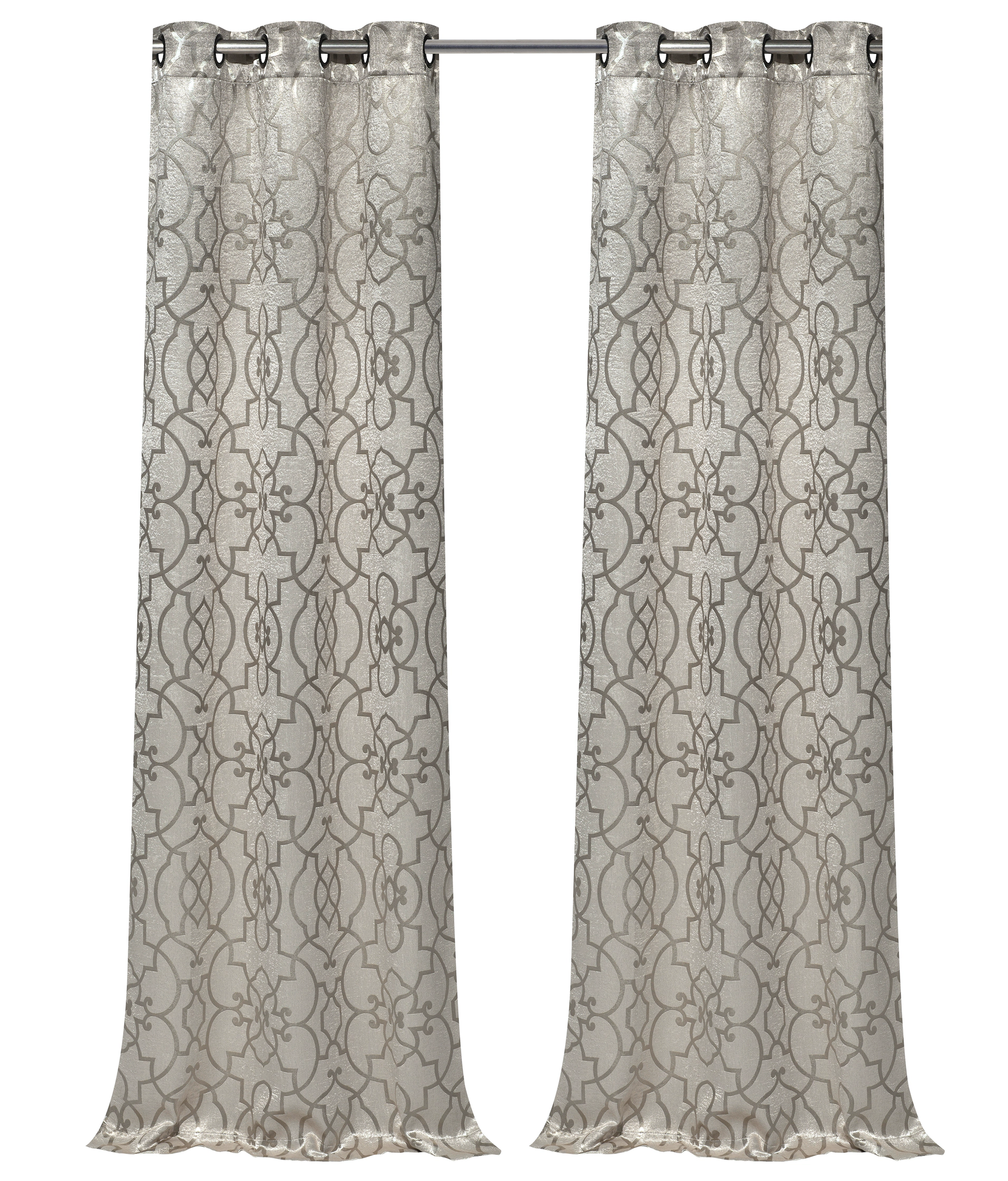 Kate Aurora 2 Piece Geo Sheen Palladian Grommet Top 88% Blackout Curtain Panels - 84 in. Long