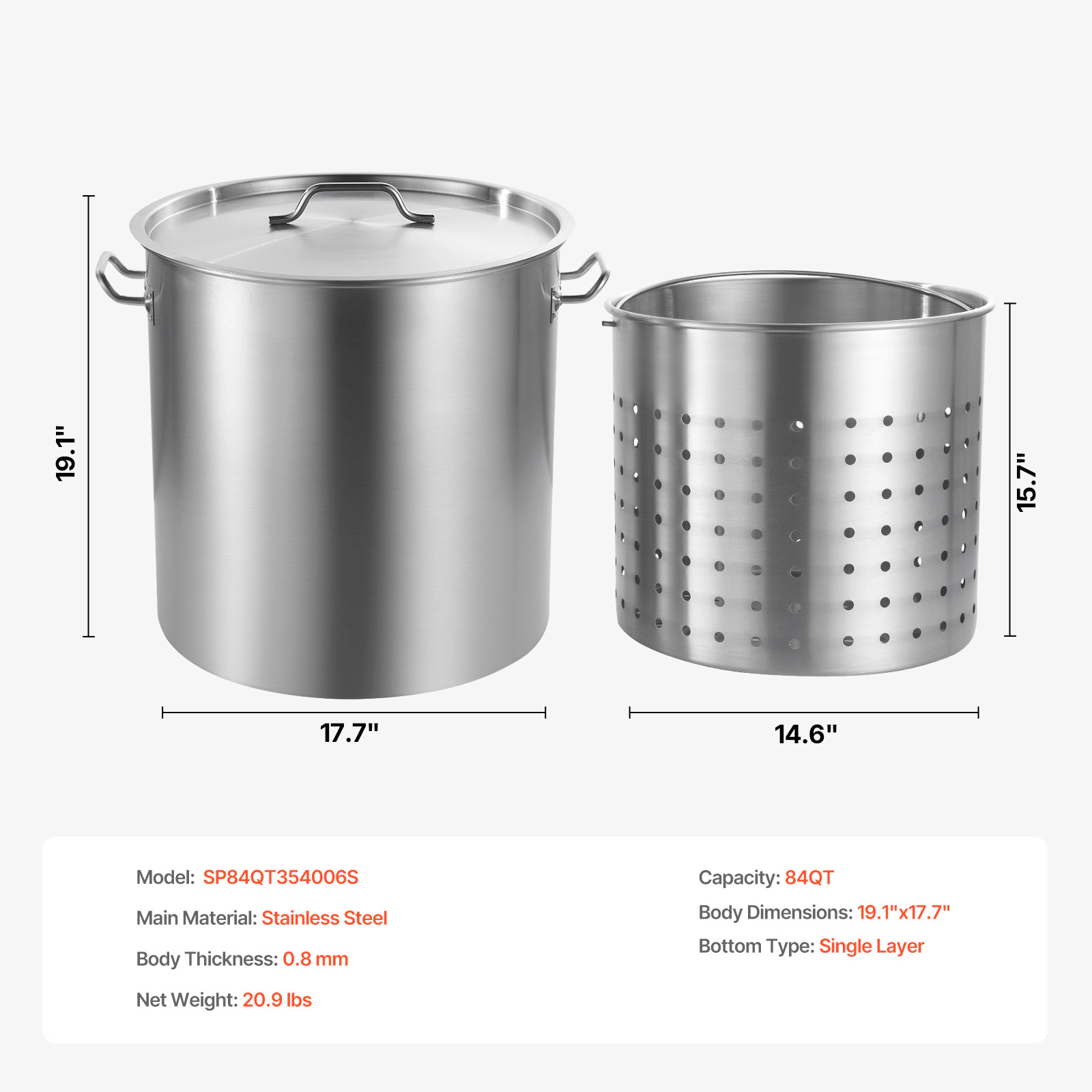 HONGGE Stainless Steel Stockpot Large Cooking Pots Cookware Sauce Pot with Basket Lid and Handle Heavy Duty Commercial