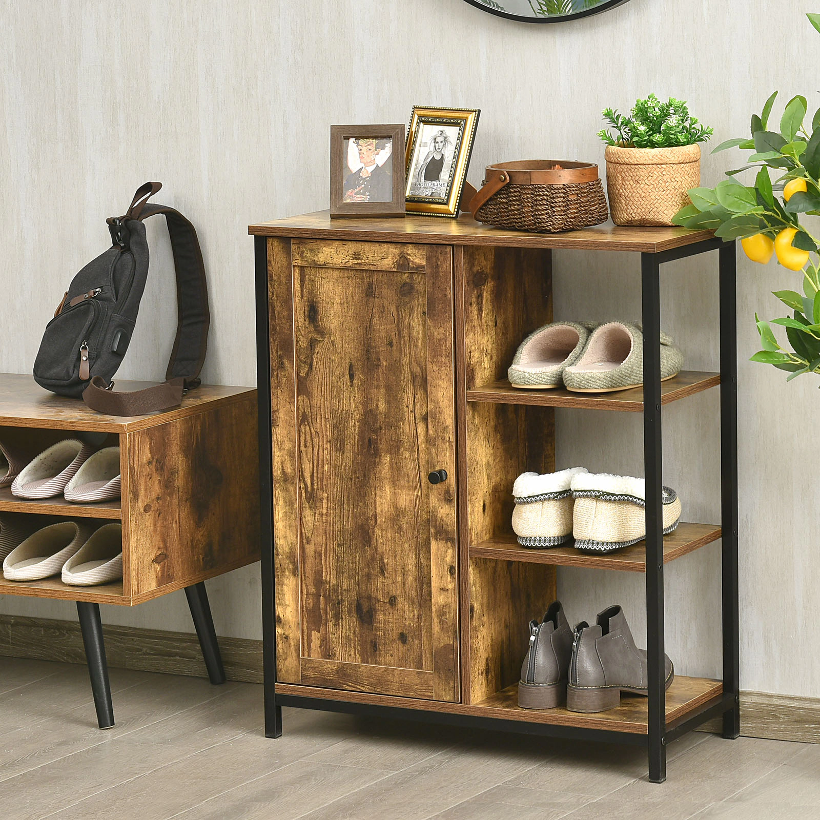 Slickblue Freestanding Storage Cabinet with Open Shelves and Adjustable Interior Shelf
