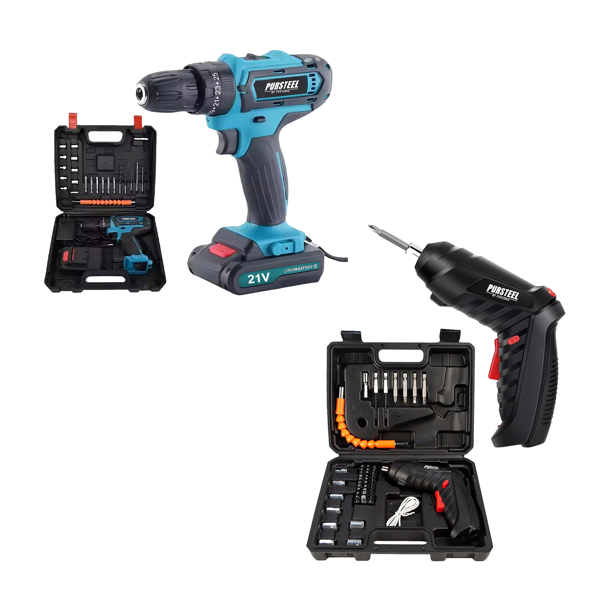 Pursonic Unisex Cordless Power Tool Set – 21V Rechargeable Drill & Electric Screwdriver 47-Piece Bundle